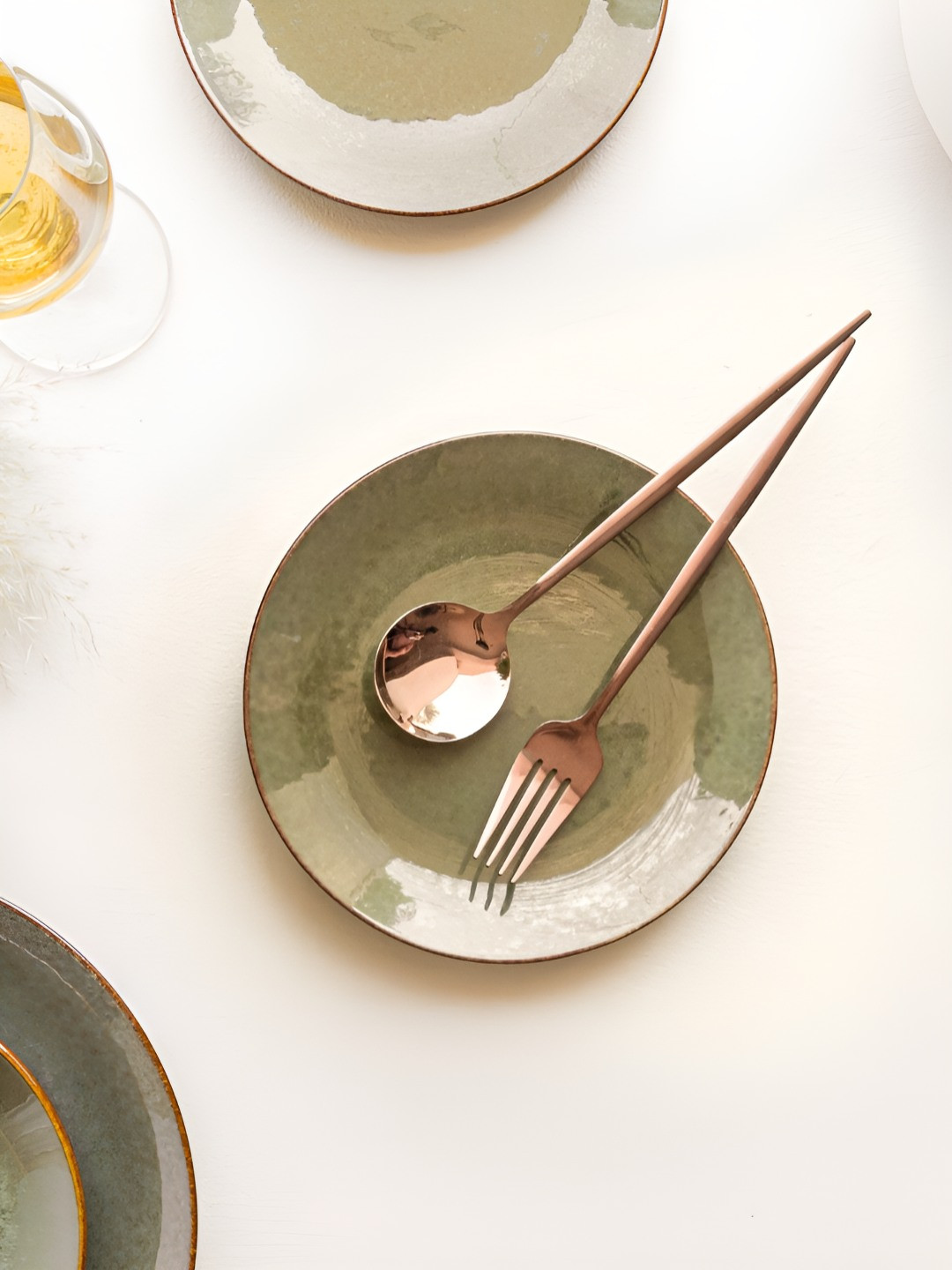 Claymistry Olive Green Ceramic Glossy Microwave Safe Plates