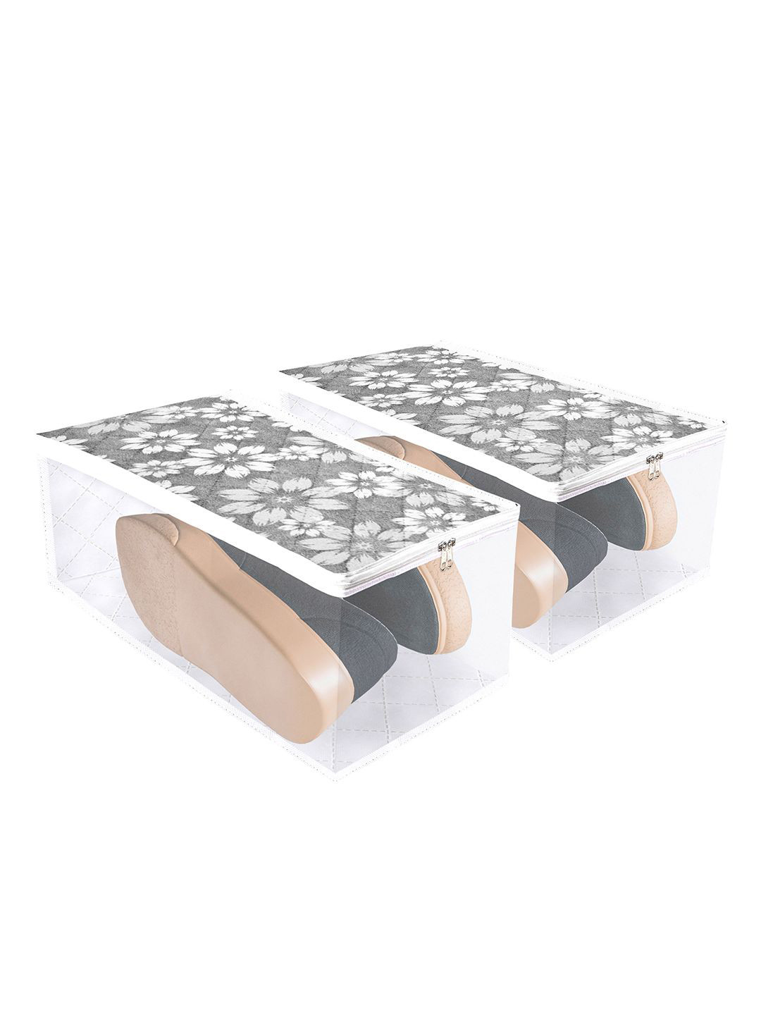 Kuber Industries Grey 2 Pieces Waterproof Travel Shoe Storage Bag Organisers Side Window