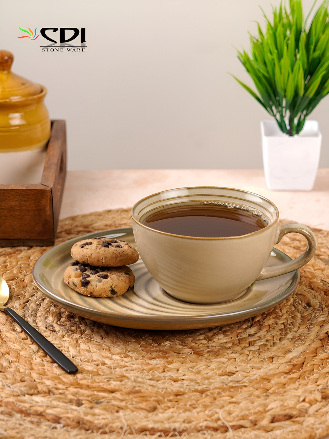 CDI Little Fights Cream Ceramic Handmade Cup with Tray-250ml