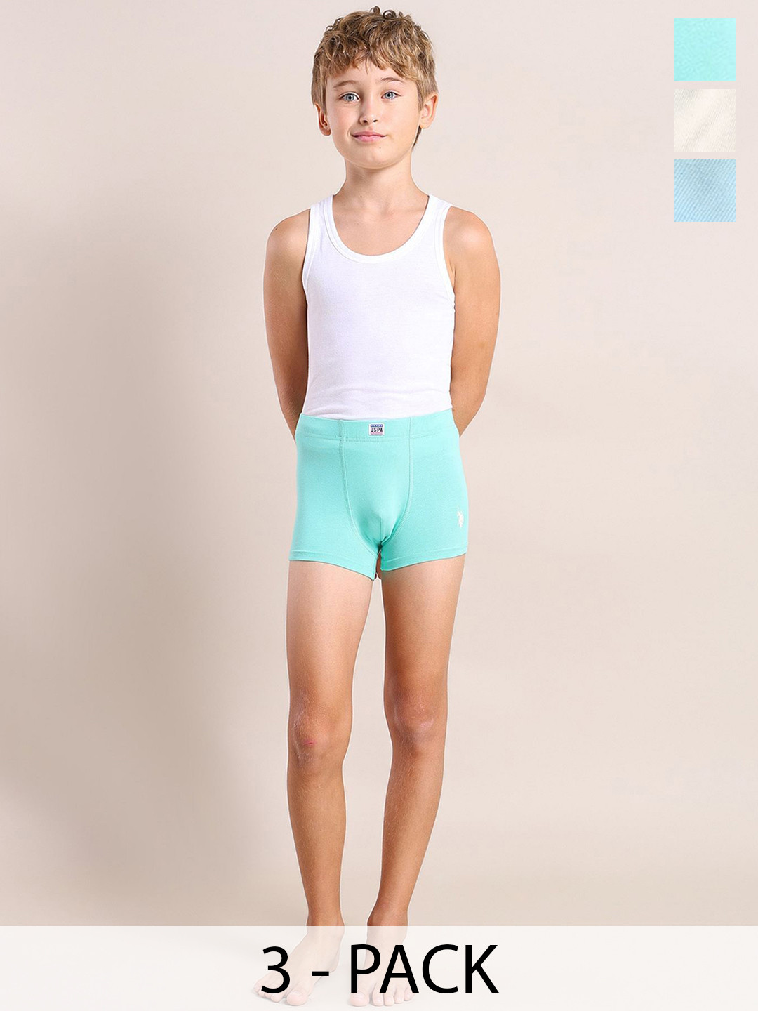 U.S. Polo Assn. Kids Boys Pack Of 3 Underwear Trunks - EKT06-BDW-P3