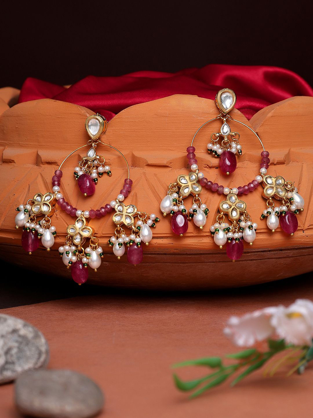 AARSEE OFFICIAL Gold-Plated Quartz Studded Circular Shaped Chandbalis