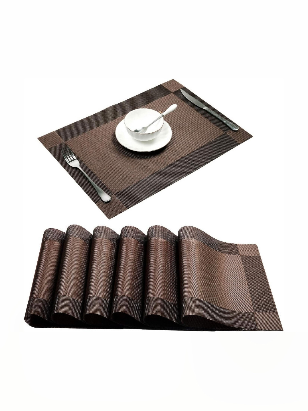Baskety 6Pc Brown & Black Washable Table Placemats