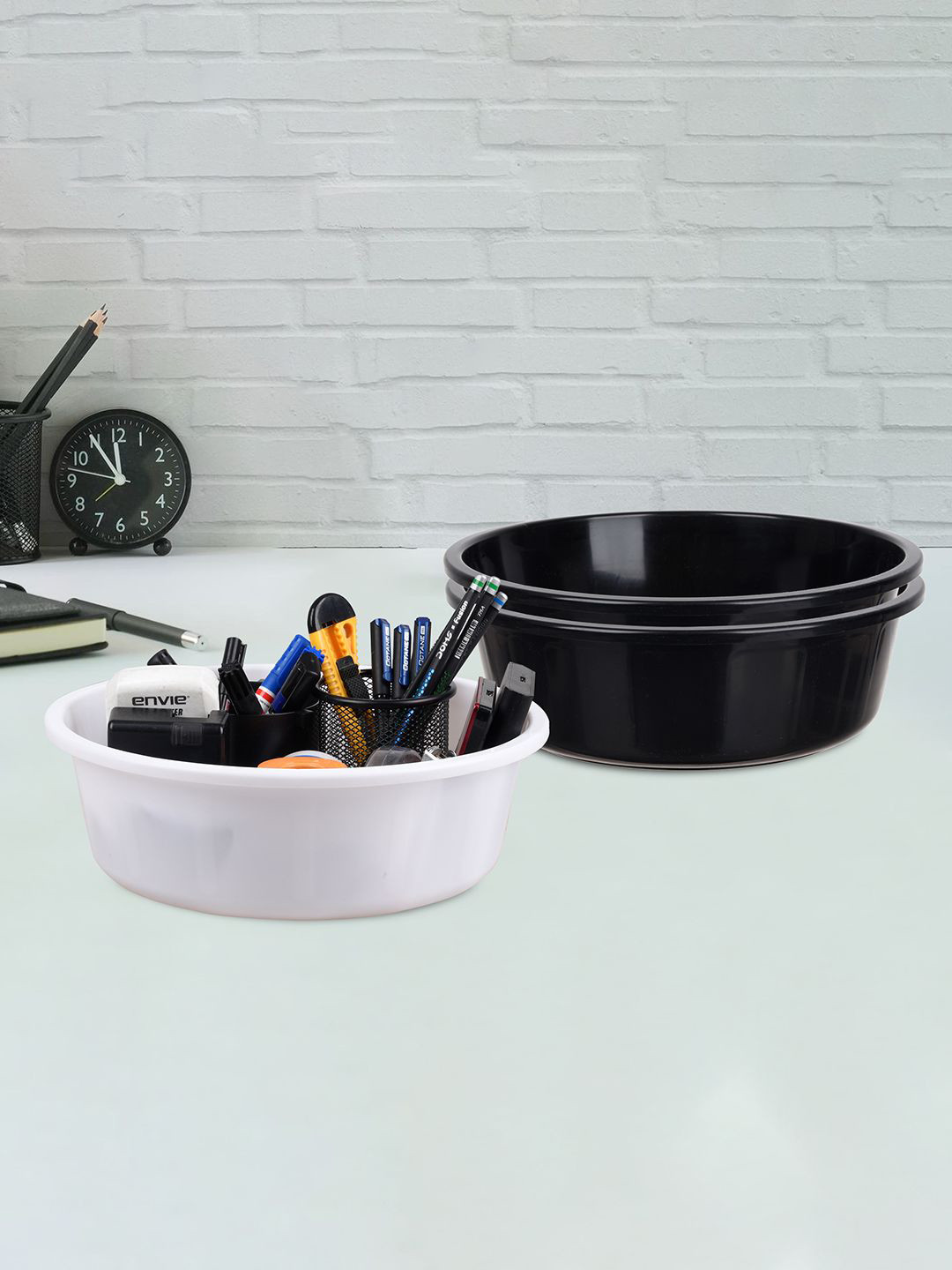 Kuber Industries White and Black 3 Pieces Multipurpose Storage Desk Organisers