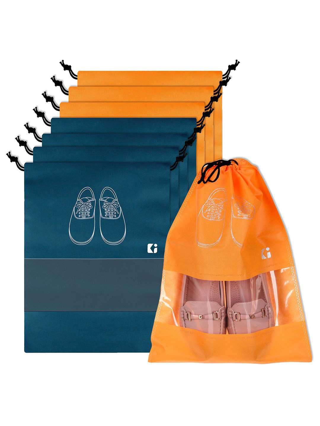 Kuber Industries Blue and Orange 8 Pieces Printed Shoe Covers