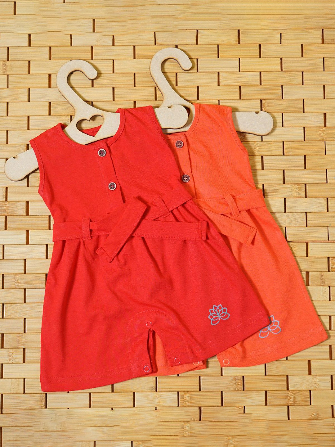 THE MAPLES FASHION Girls  Pack of 2 Solid Round Neck Sleeveless A-Line Dress With Belt