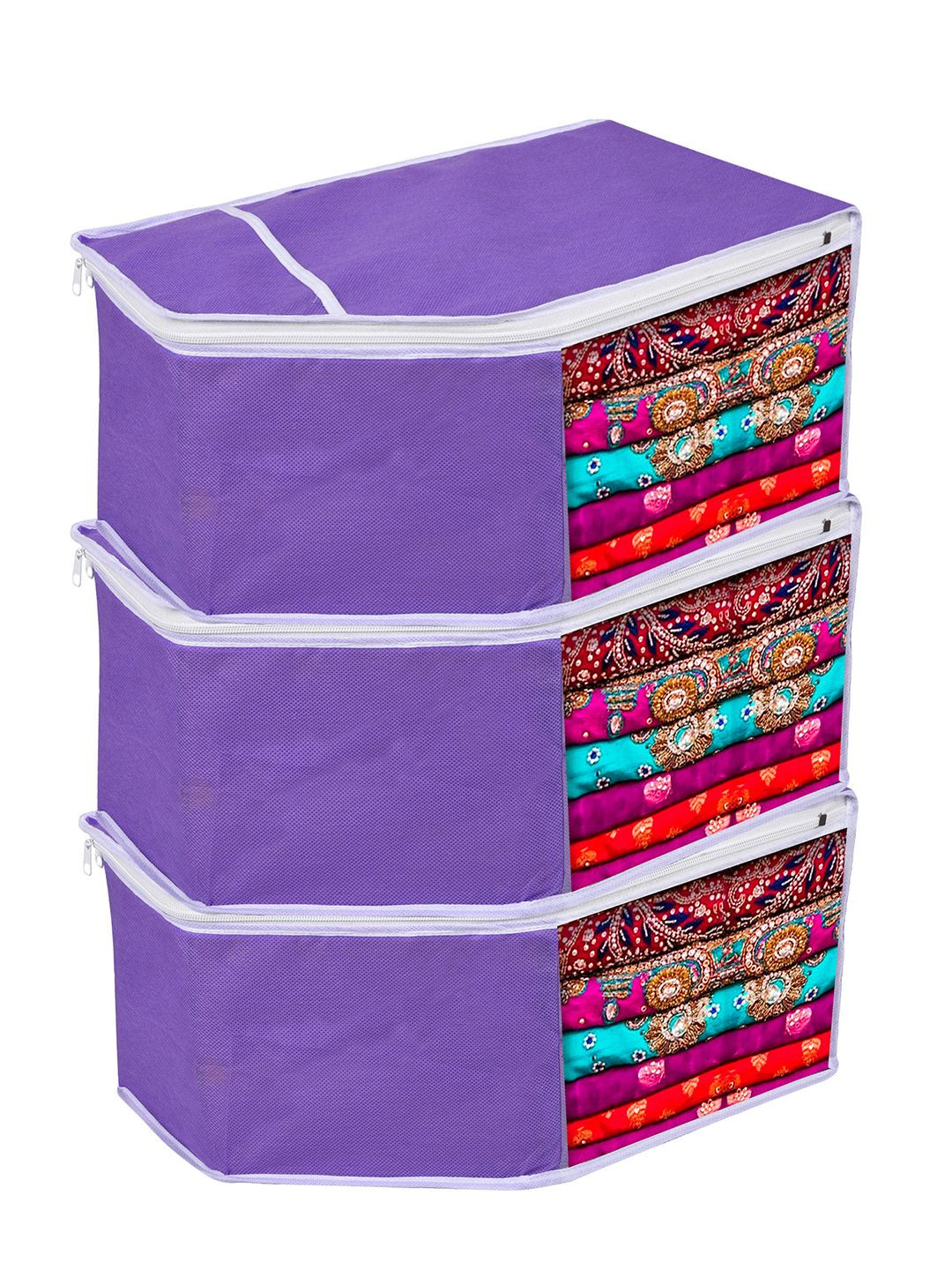 Kuber Industries Purple Pack of 3 Piping with Visible Window Multi-Utility Organisers