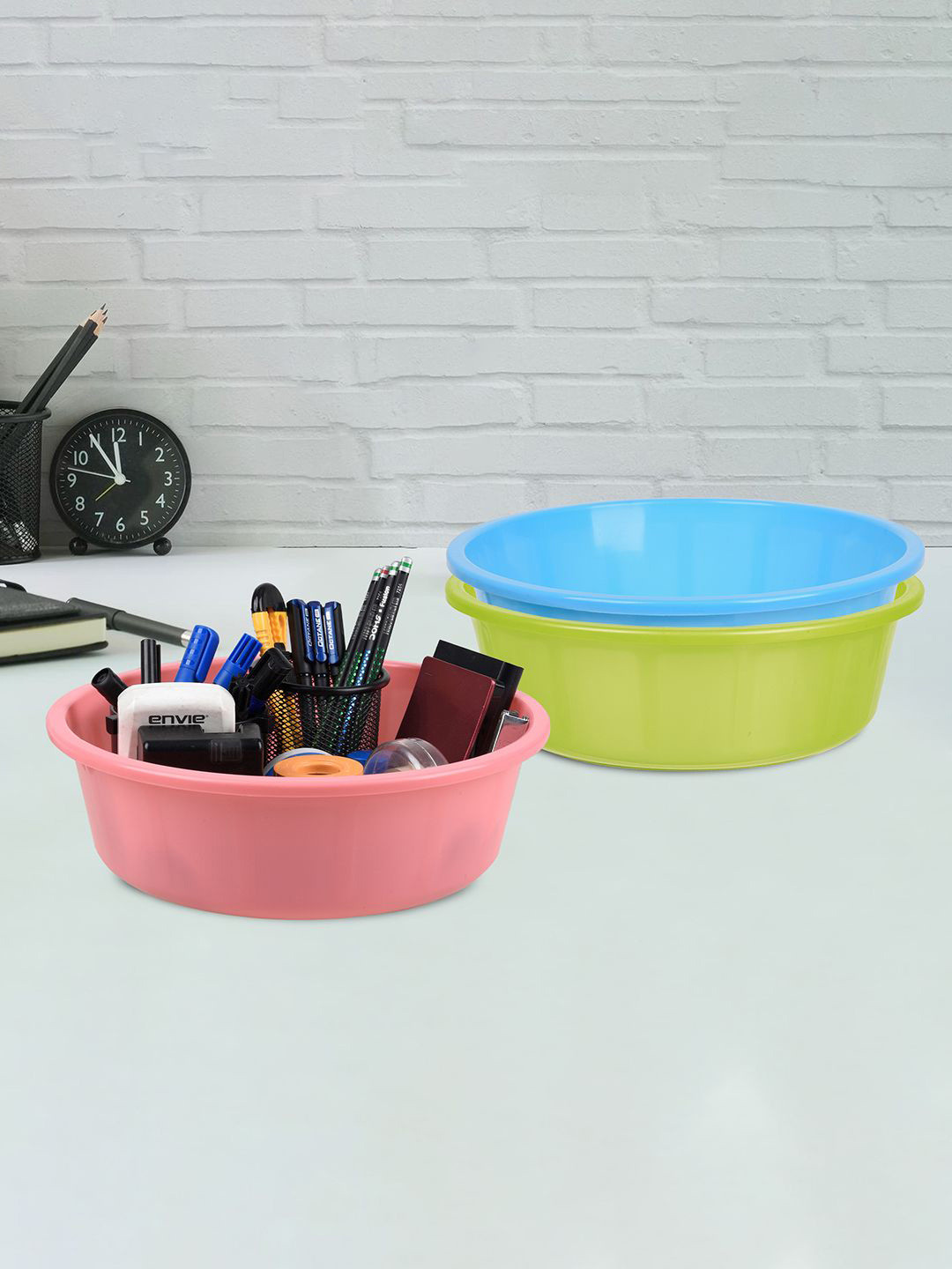 Kuber Industries Green & Sky Blue 3 Pieces Desk Organisers 6 ltr