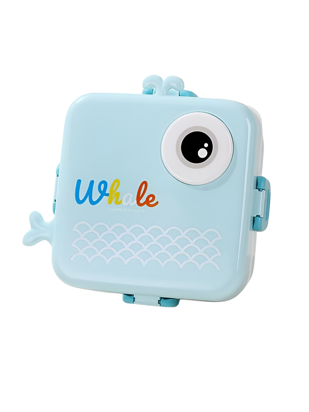 YELONA Cartoon Shape Blue Geometric Plastic Dishwasher Safe Lunch Box With Spoon and Fork