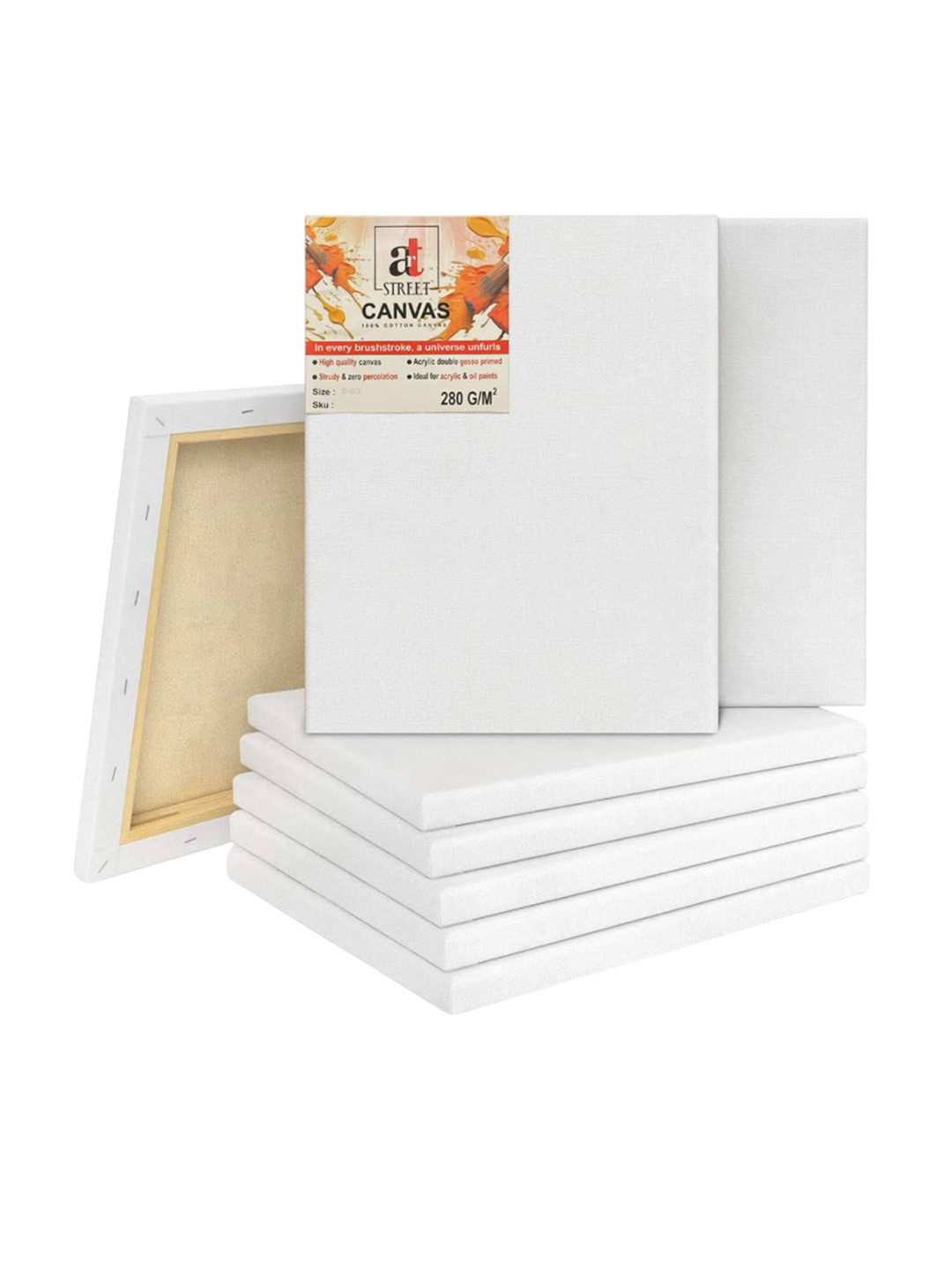 Art Street 4-Pcs Primed Pre Stretched Canvas With Wooden Frame For Acrylic & Oil Painting