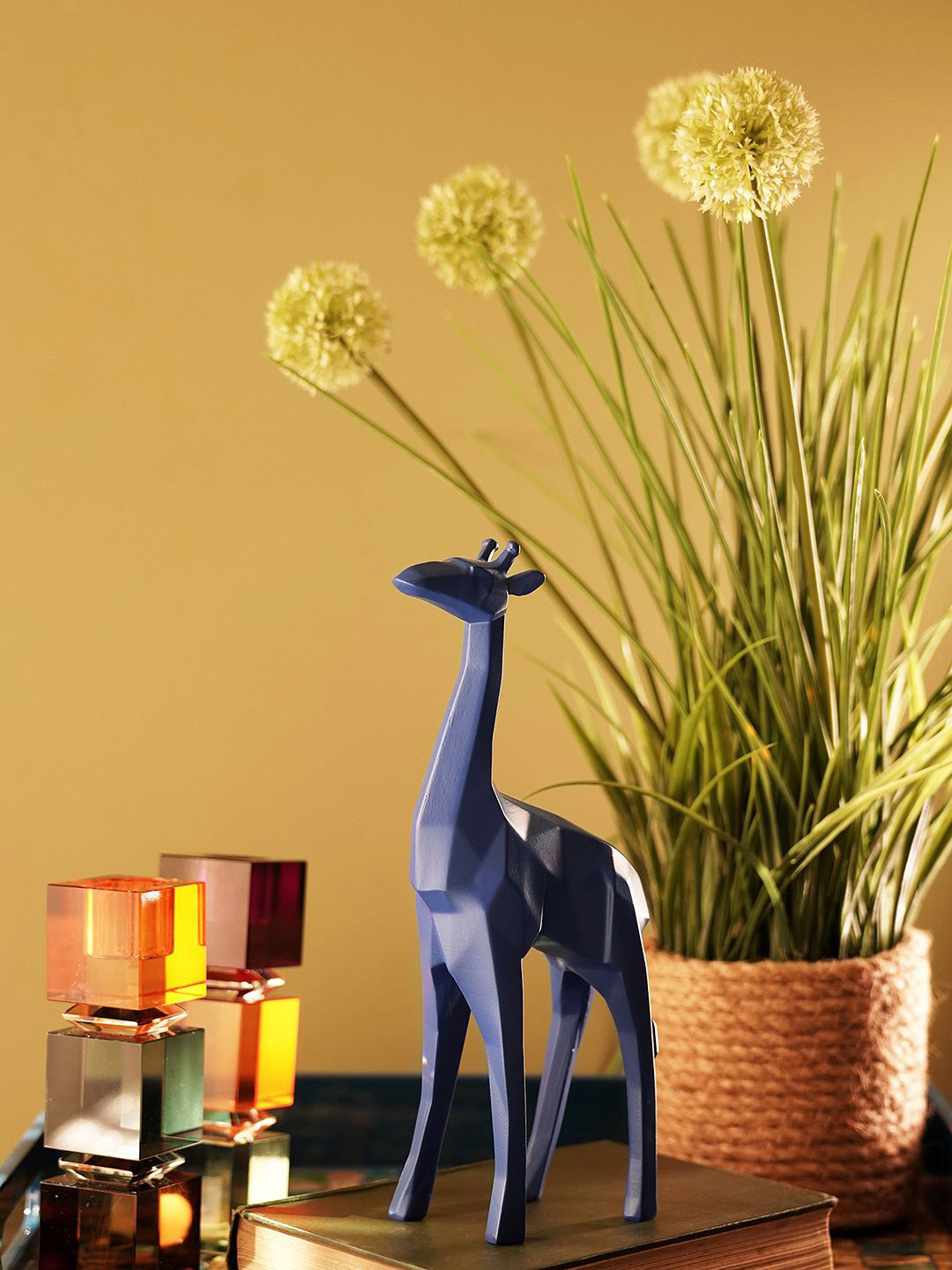 Pure Home and Living Giraffe Blue Polyresin Glossy Living Room Small Showpiece - 2 Inches