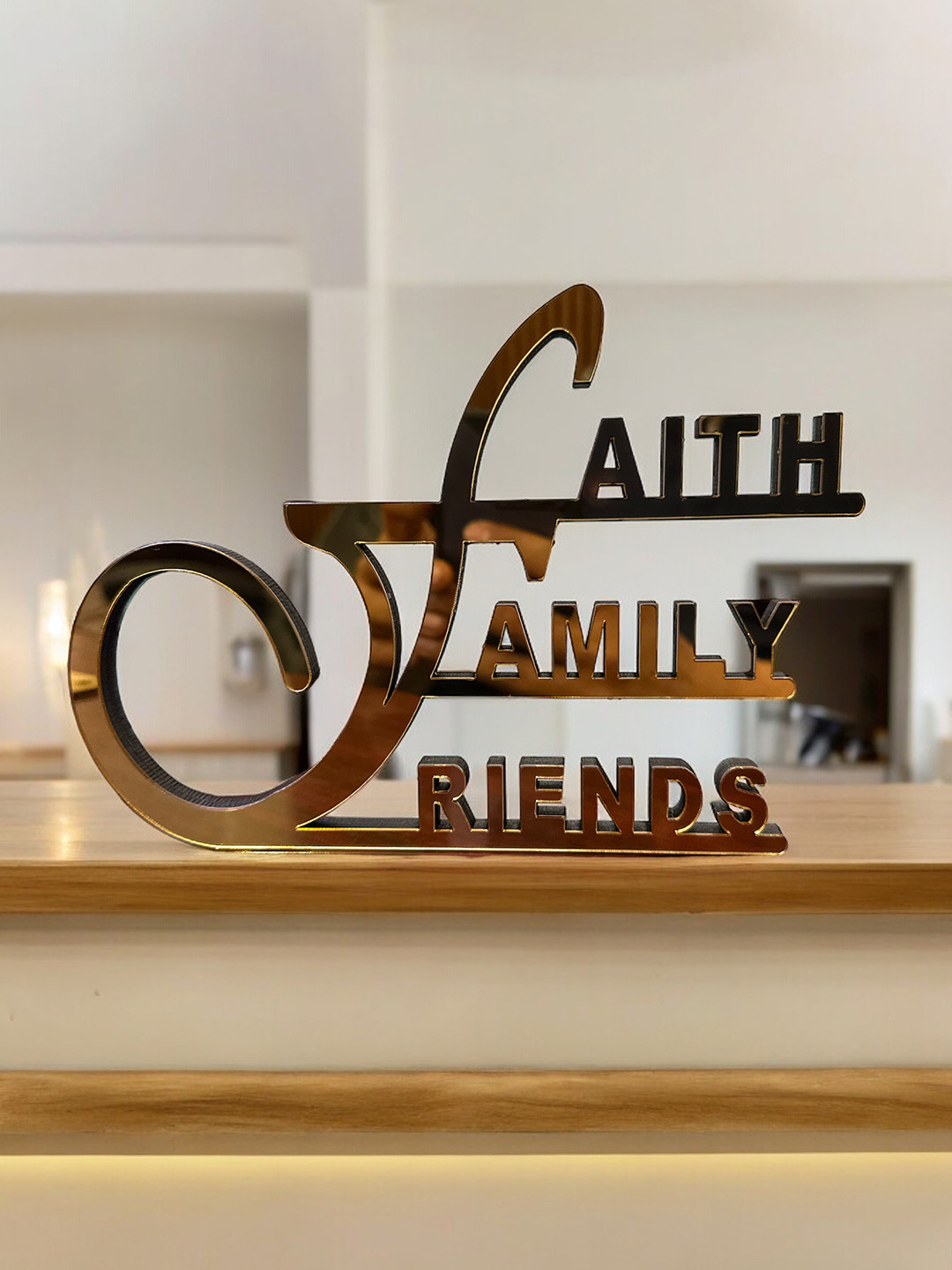 BS AMOR Gold Family Gold Wood Natural Living Room Medium Showpiece - 5.5 Inches