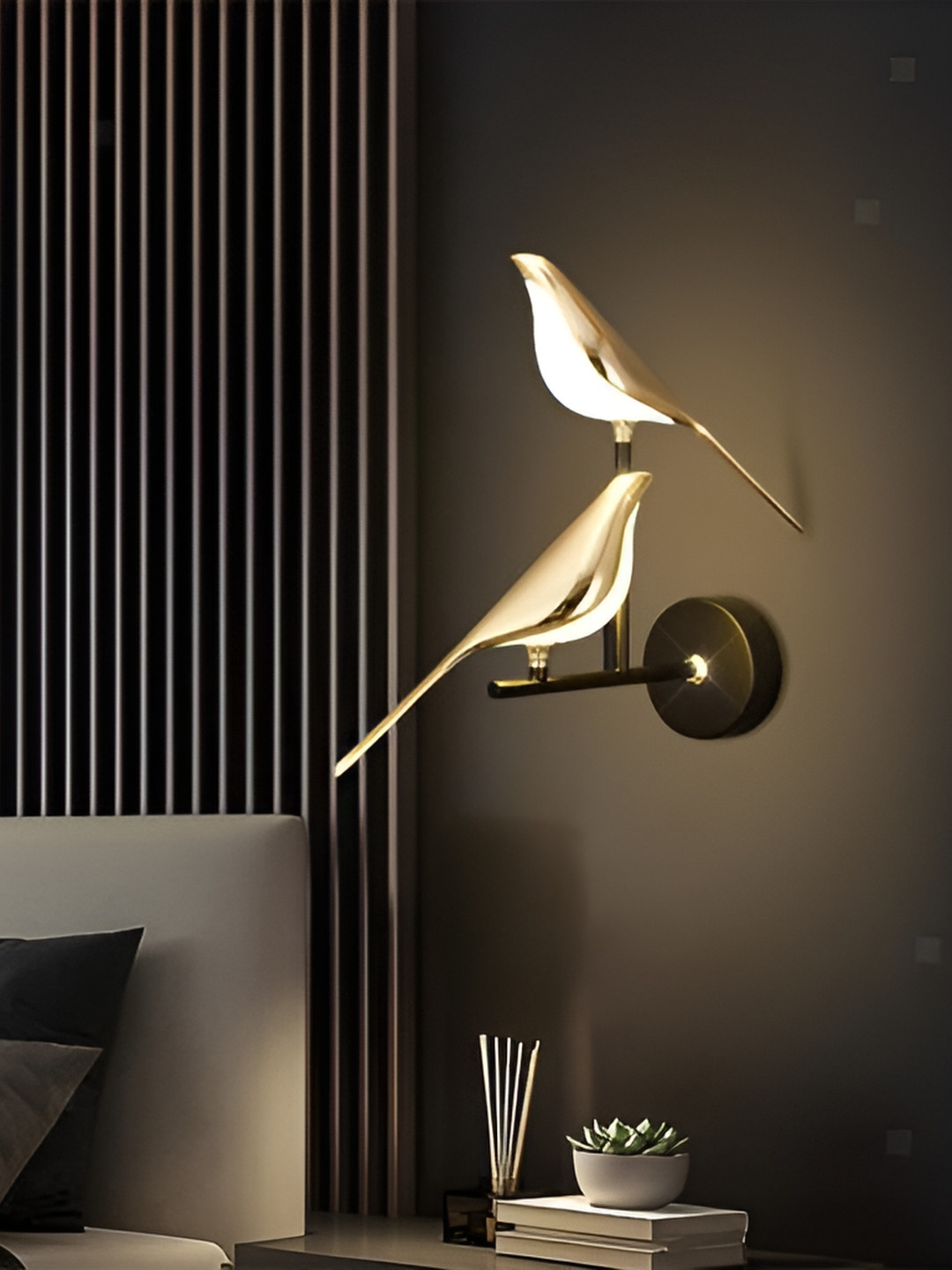 GAUVIK Gold-Toned Frustum Shaped Acrylic Quirky Led Double Bird Wall Lamp