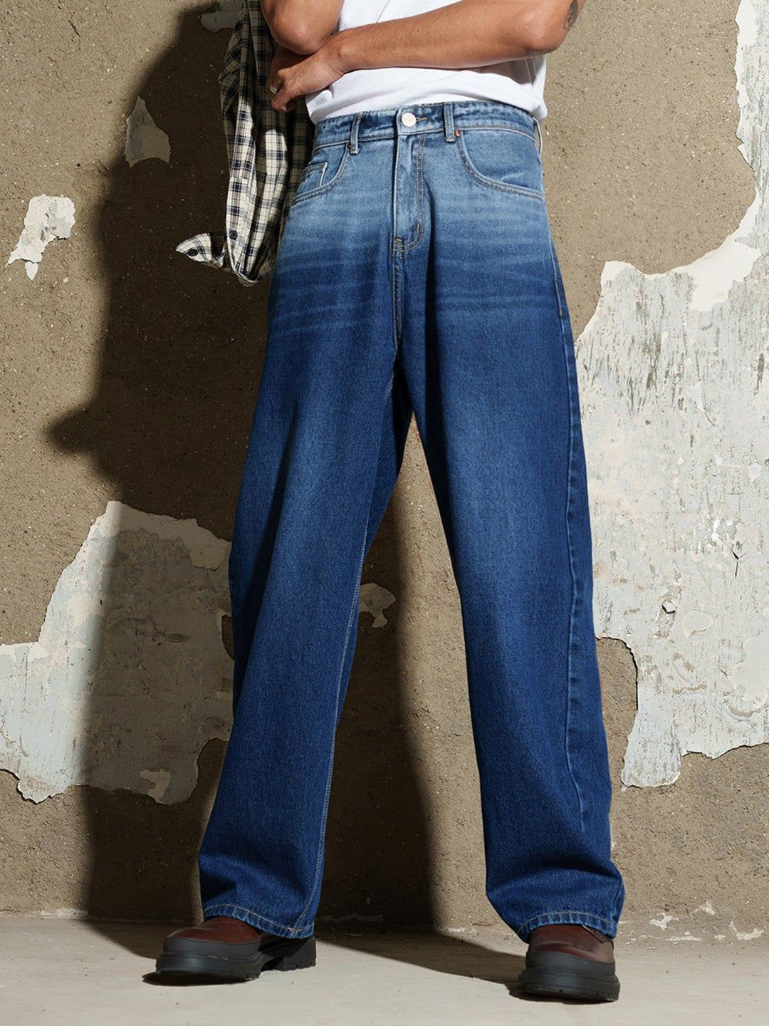 FREAKINS Men Magnetic Blue Wide Jeans