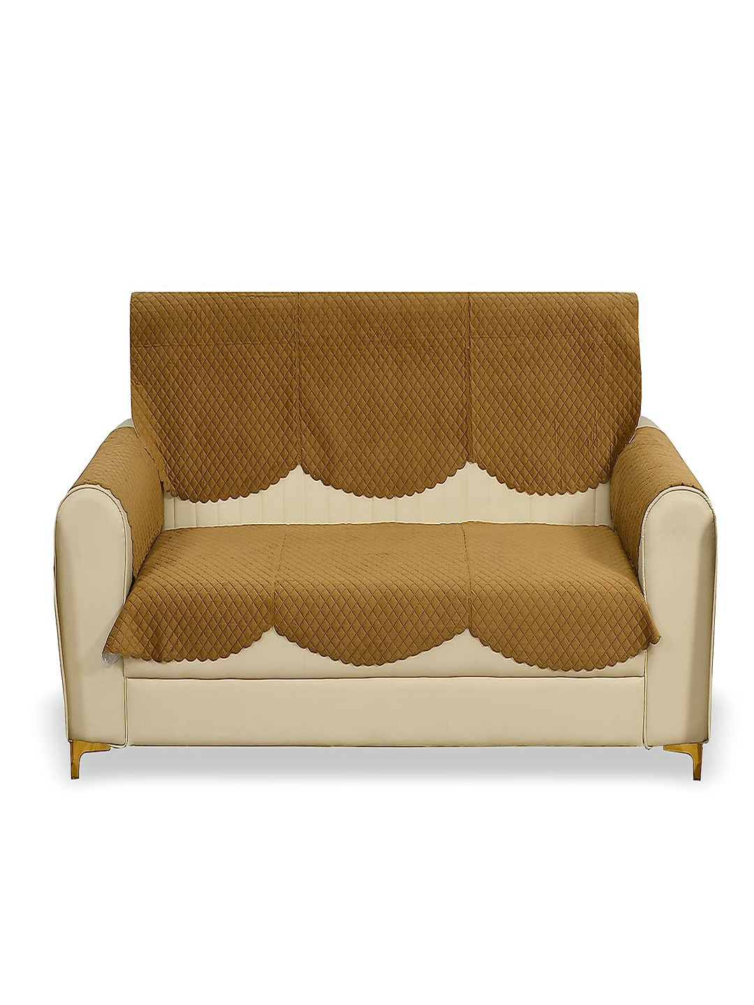 Fashion Throw Gold-Toned 4 Pieces Velvet 3 Seater Sofa Covers With Arms