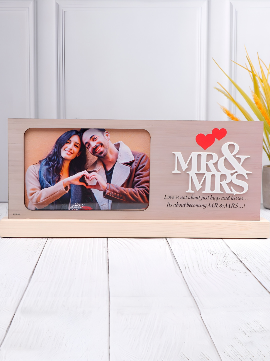 Archies Brown & White Printed Wooden Table Photo Frame