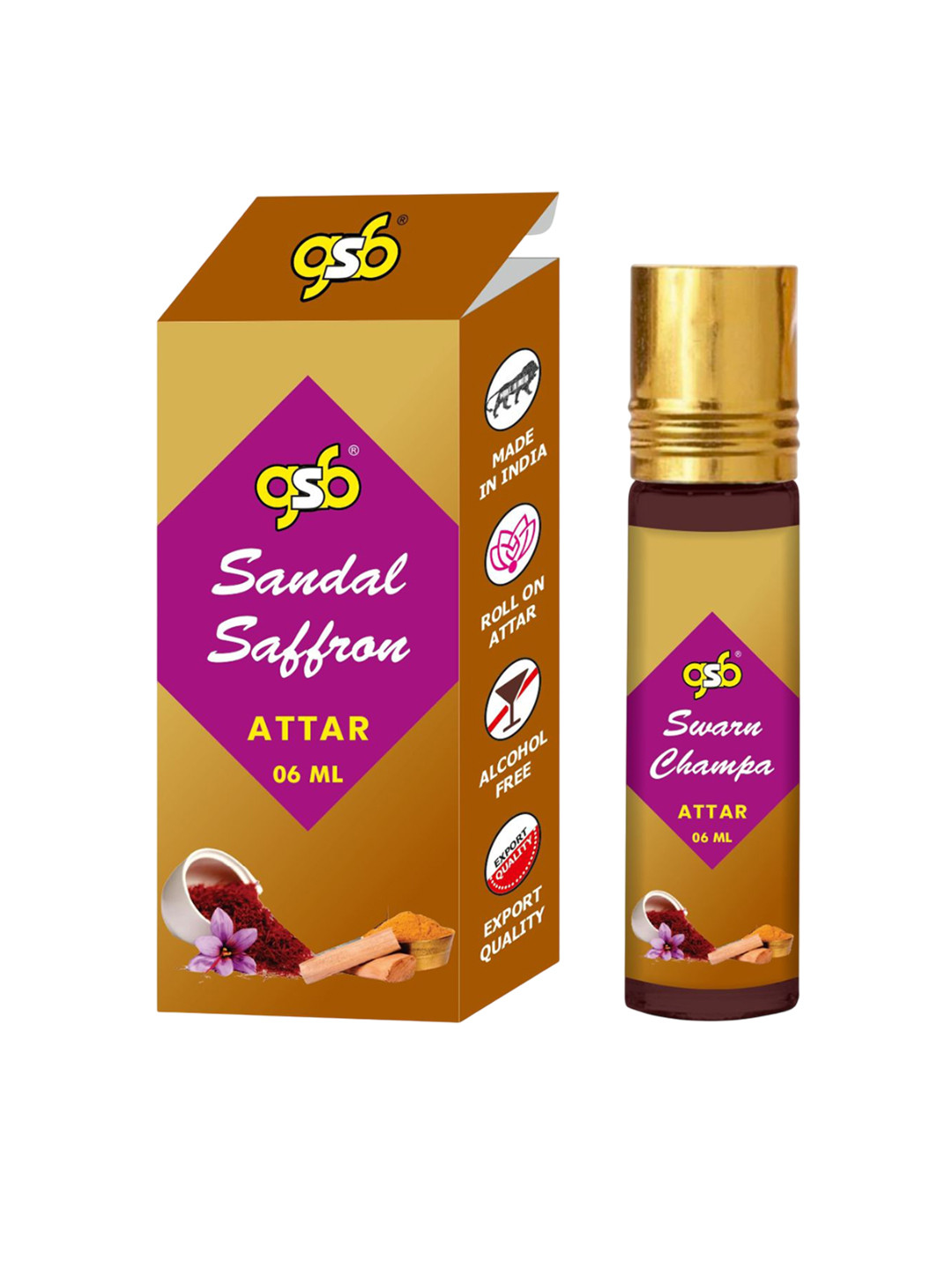 GSB Sandal Saffron Pure Natural Long Lasting Alcohol Free Attar - 6 ml