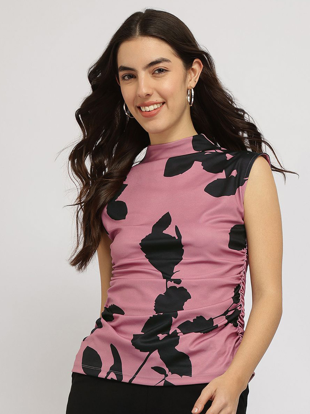 FableStreet Women Stretchable Ruched Top Pink