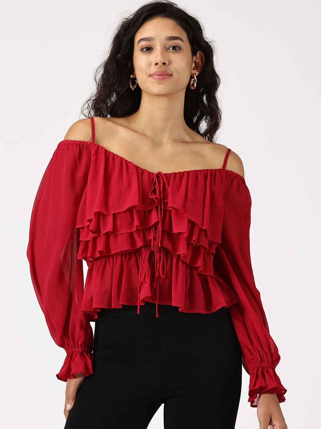 ISU Sweetheart Neck Chiffon Bardot Top