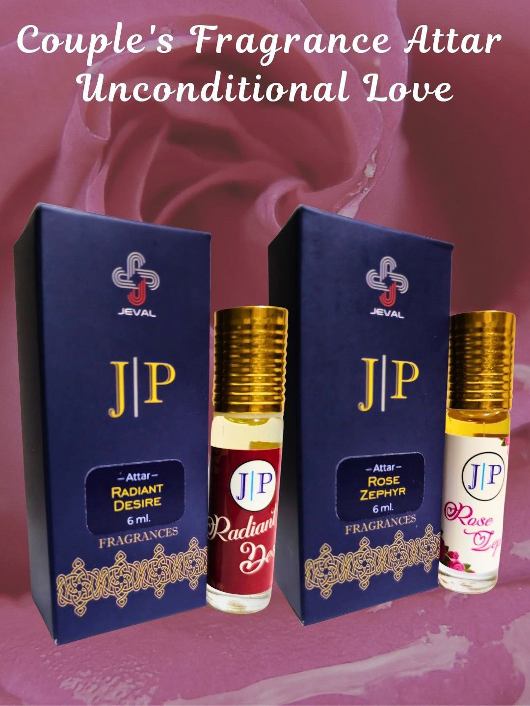 Jeval Set Of 2 Rose Zephyr & Radiant Desire Alcohol Free Attar - 6 ml Each