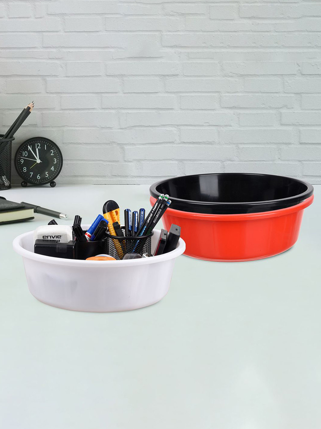Kuber Industries Red and Black 3 Pieces Multipurpose Storage Desk Organisers