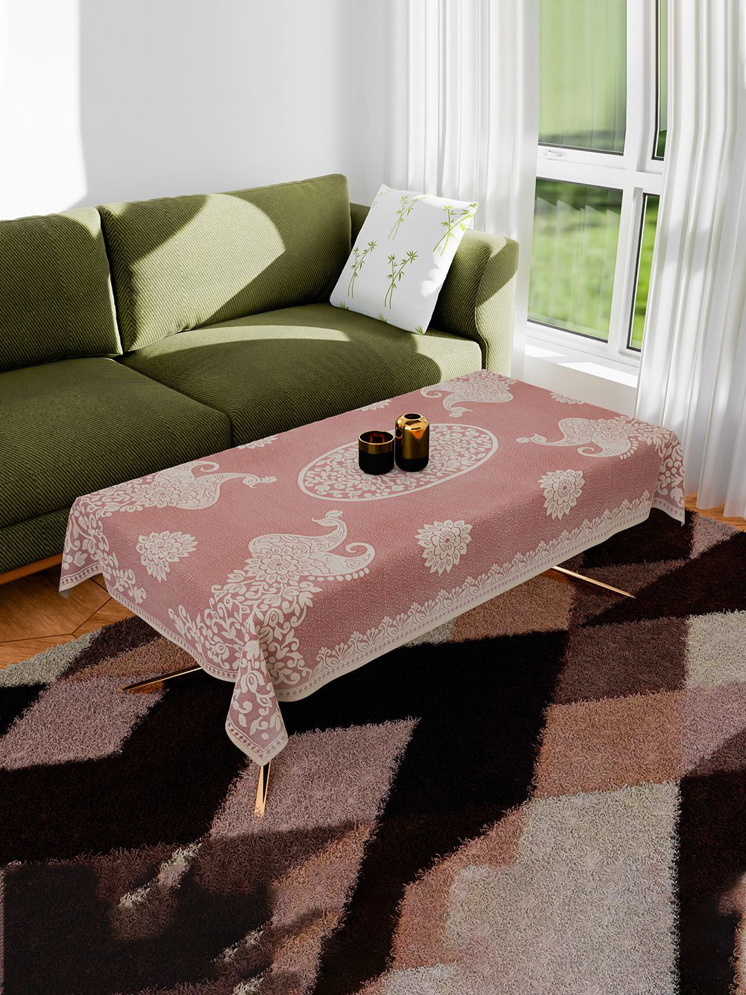 Kuber Industries Maroon & Off White Peacock Printed Cotton 4-Seater Table Cover
