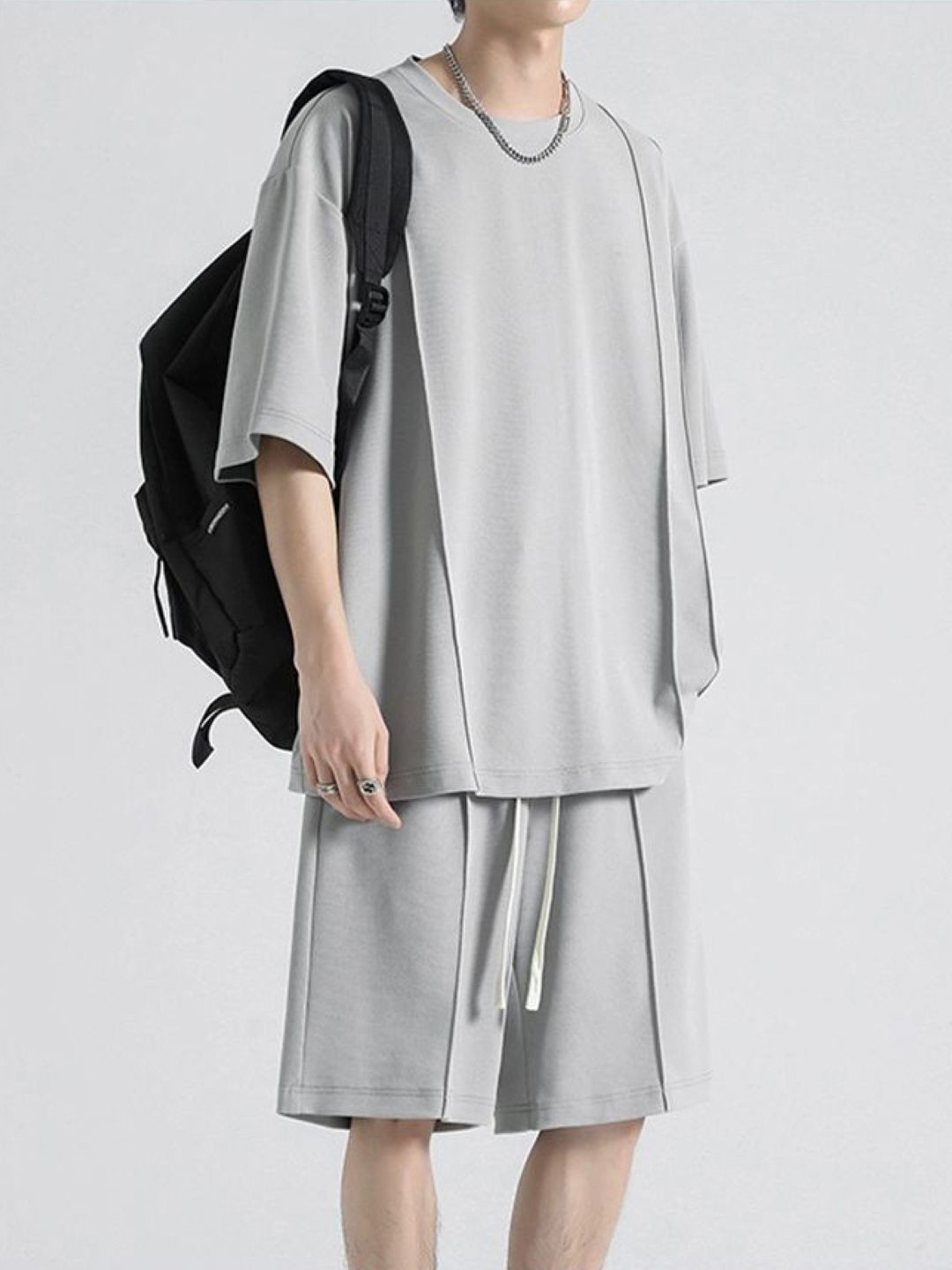 StyleCast Grey Round Neck T-Shirt With Shorts