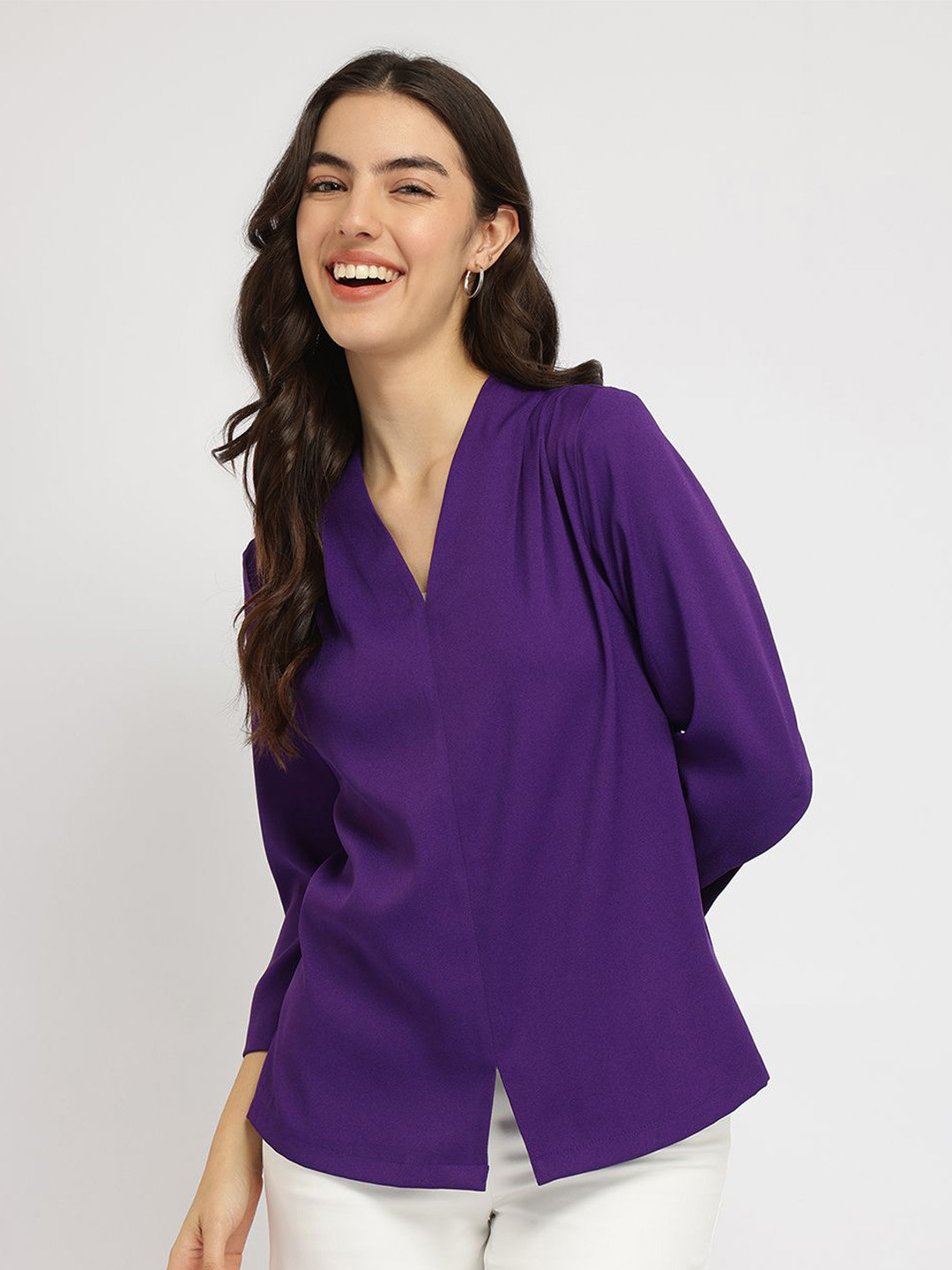 FableStreet Women Stretchable V-Neck Top Purple