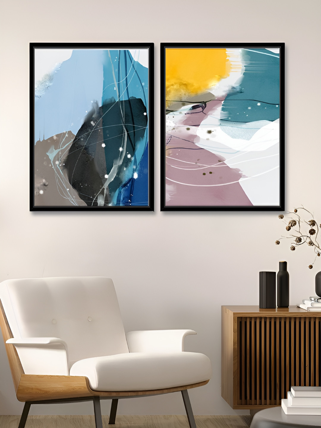 Myntra Elegant Homes Modern Art Canvas 2 Piece Rectangle Paintings Wall Art -22x 16 In