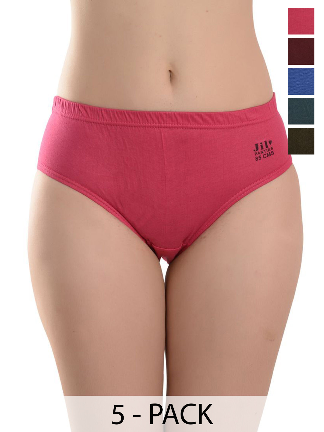 JIL X Pack Of 5 Cotton Hipster Briefs - MY-JILX-PLAIN-IE-5PC