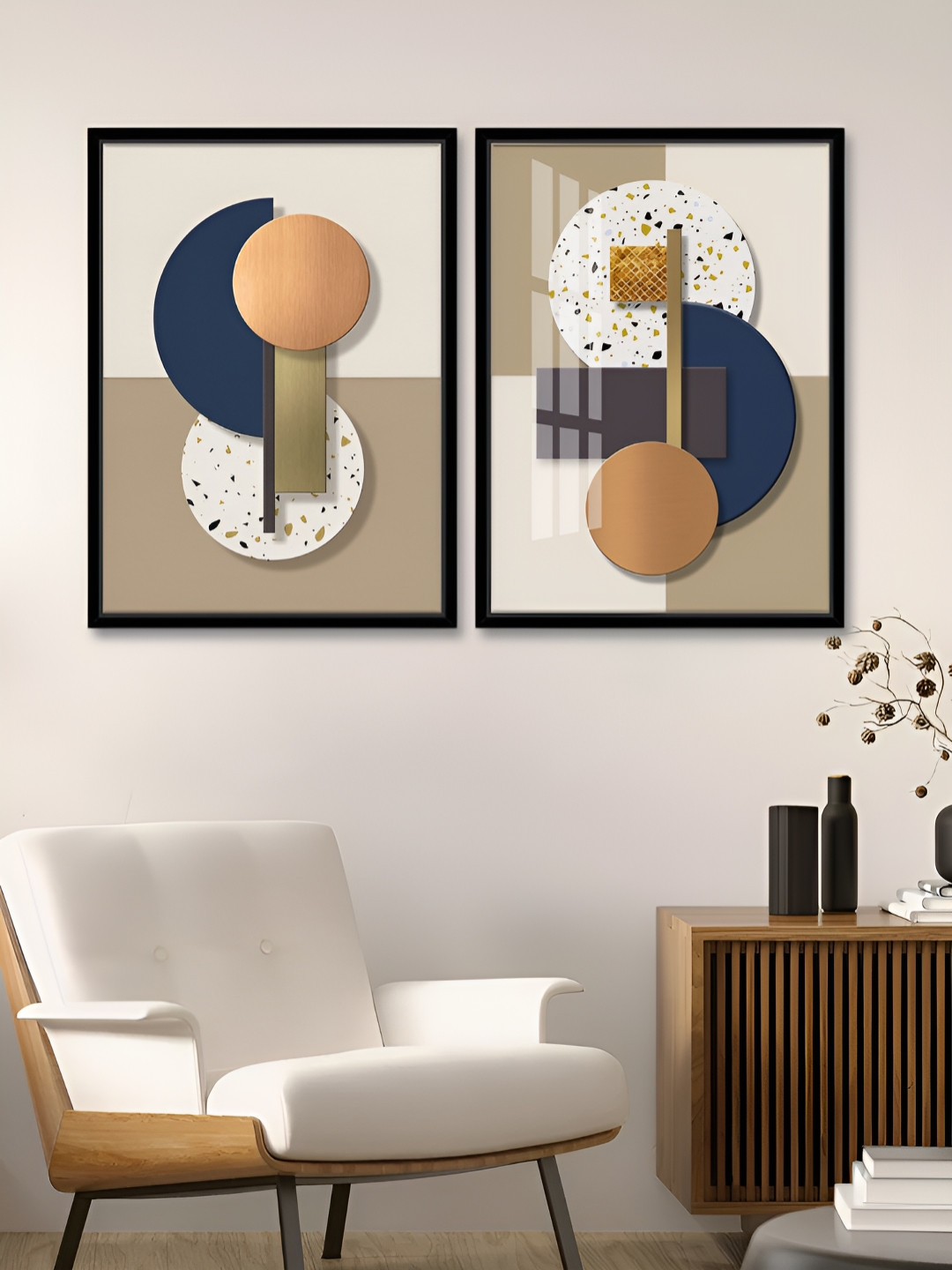 Myntra Elegant Homes Minimalist Canvas 2 Piece Rectangle Paintings Wall Art-22 x 16In