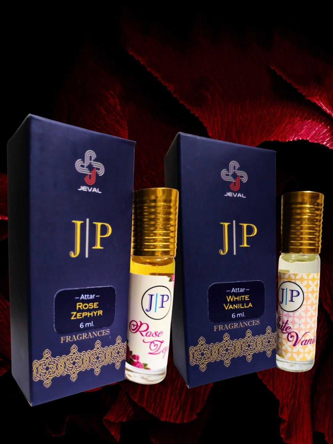 Jeval Set Of 2  Rose Zephyr & White Vanilla Alcohol Free Roll On Attar -6 ml Each