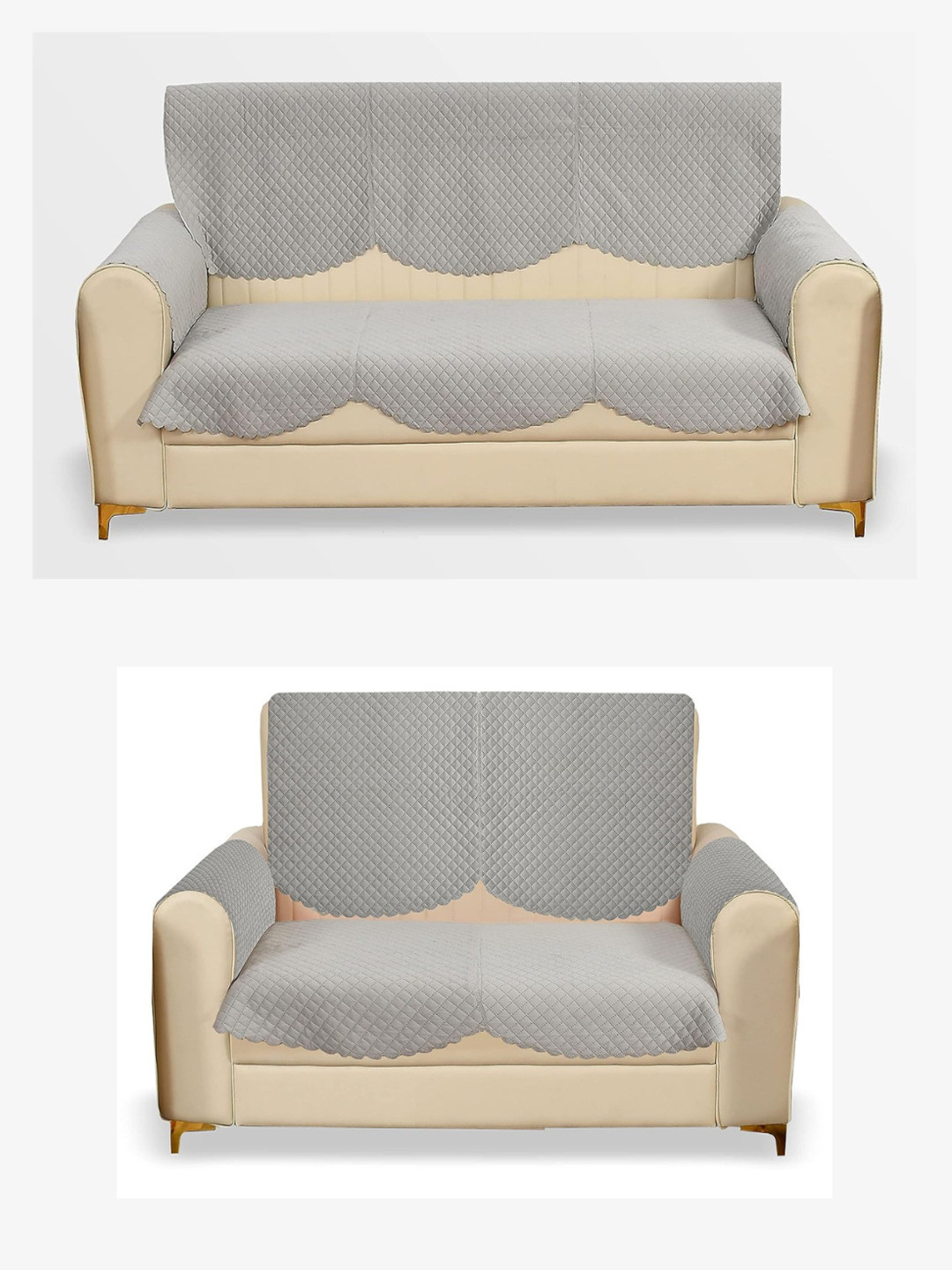 Fashion Throw Grey 8 Pieces Velvet 5 Seater Sofa Covers With Arms