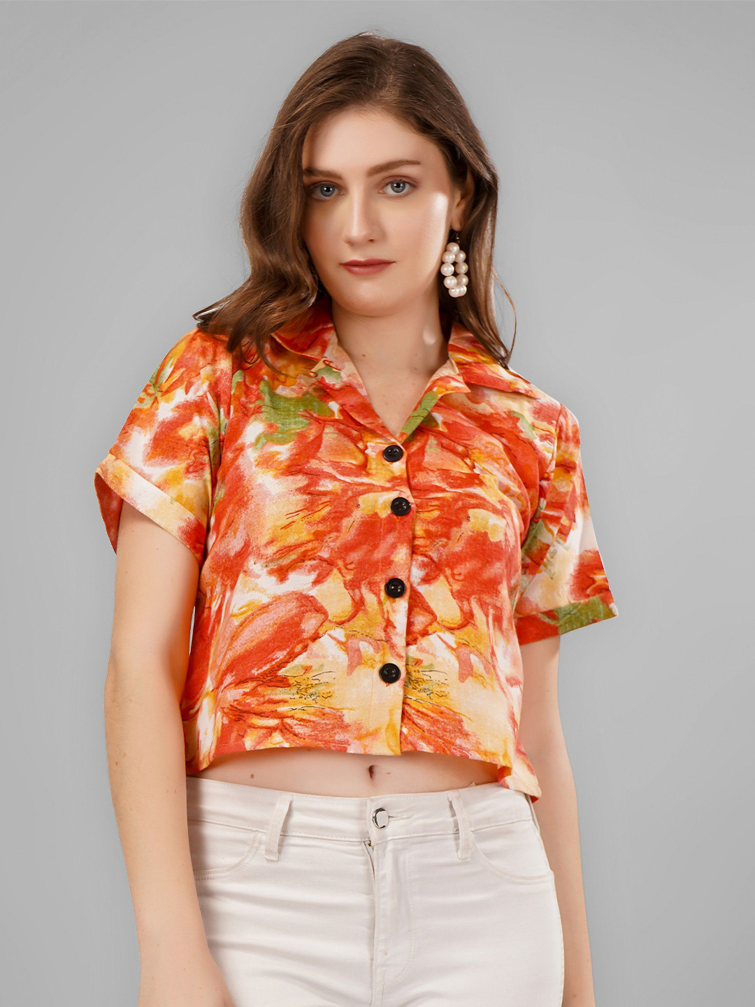 Milastru Cotton Printed Party Crop Shirt