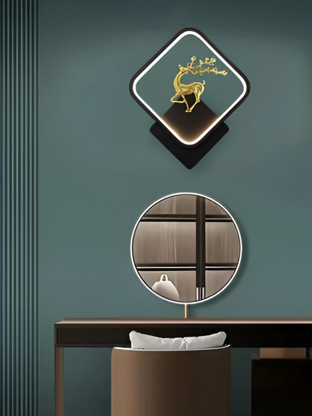 GAUVIK Black Printed Square Shaped Acrylic Deer LED Wall Lamp