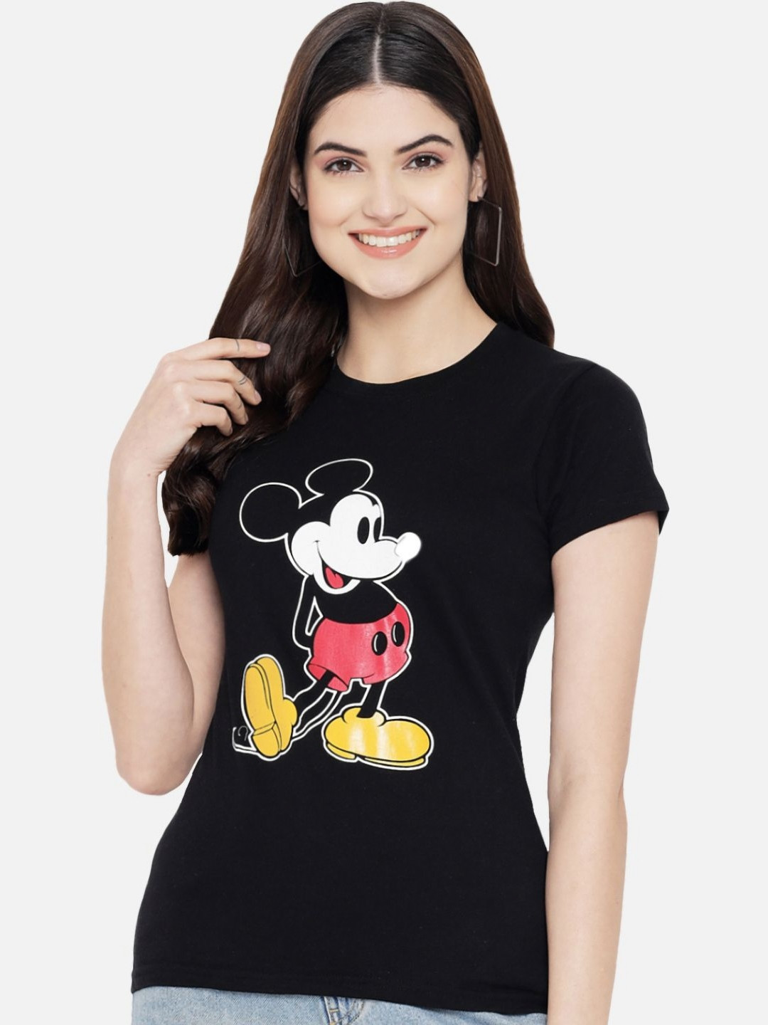 Tromko Women Mickey Mouse Graphic Printed Round Neck Regular Fit Cotton T-shirt