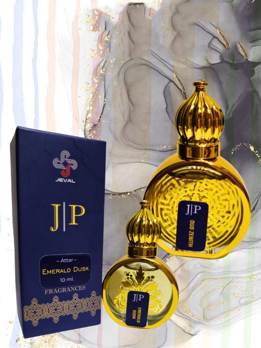 Jeval Set Of 2 Oud Zenith & Emerald Dusk Alcohol Free Roll On Attar -10 ml Each