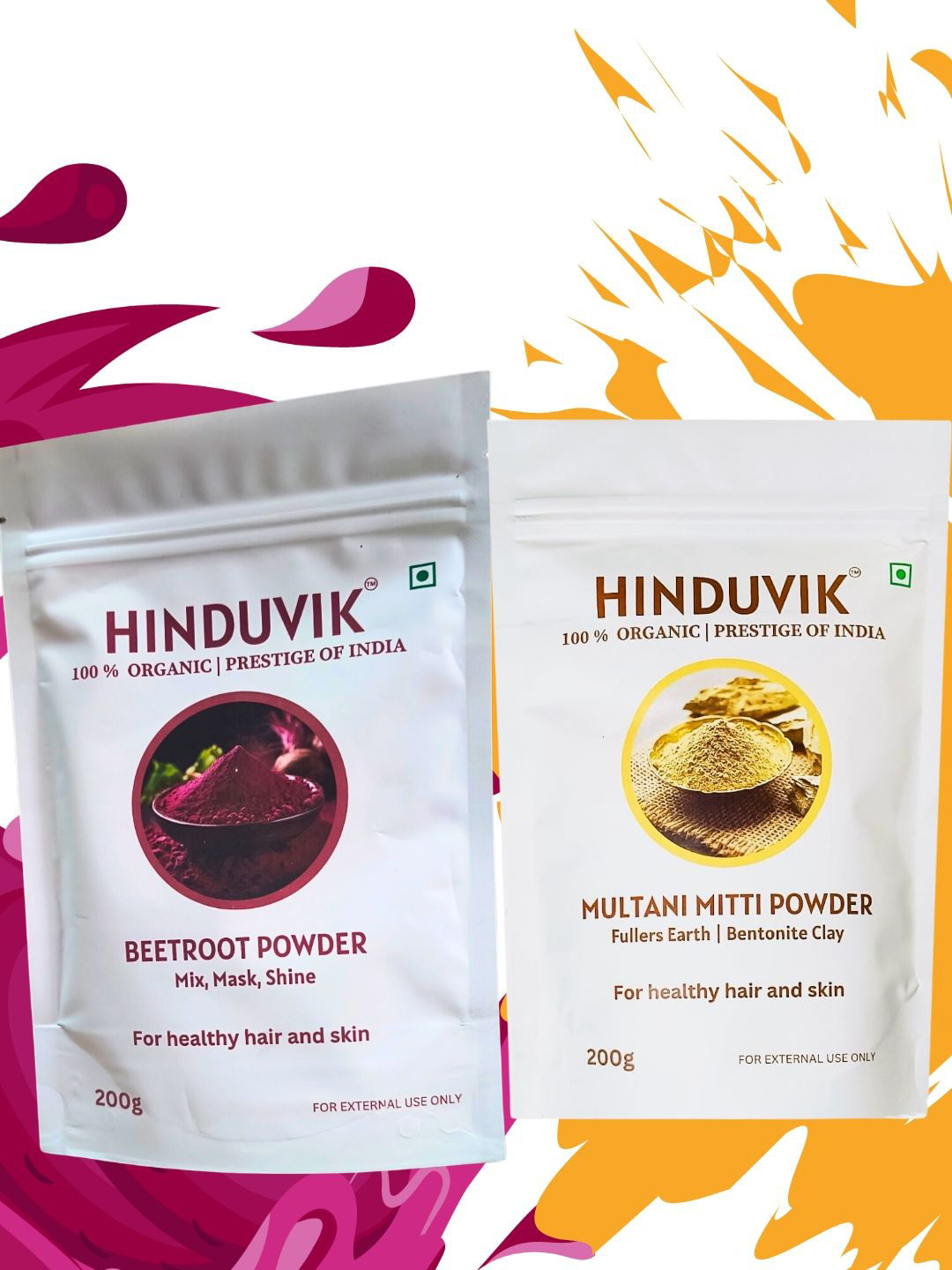 HINDUVIK Set Of 2 Natural Beetroot & Sandalwood Powder For Skin & Hair 200 g Each