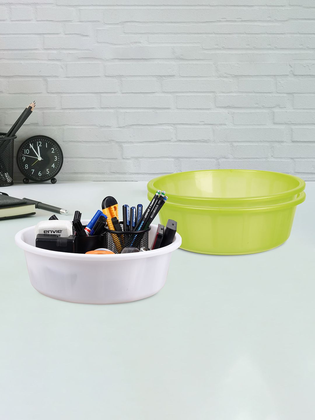 Kuber Industries Green & White 3 Pieces Regular Desk Organisers
