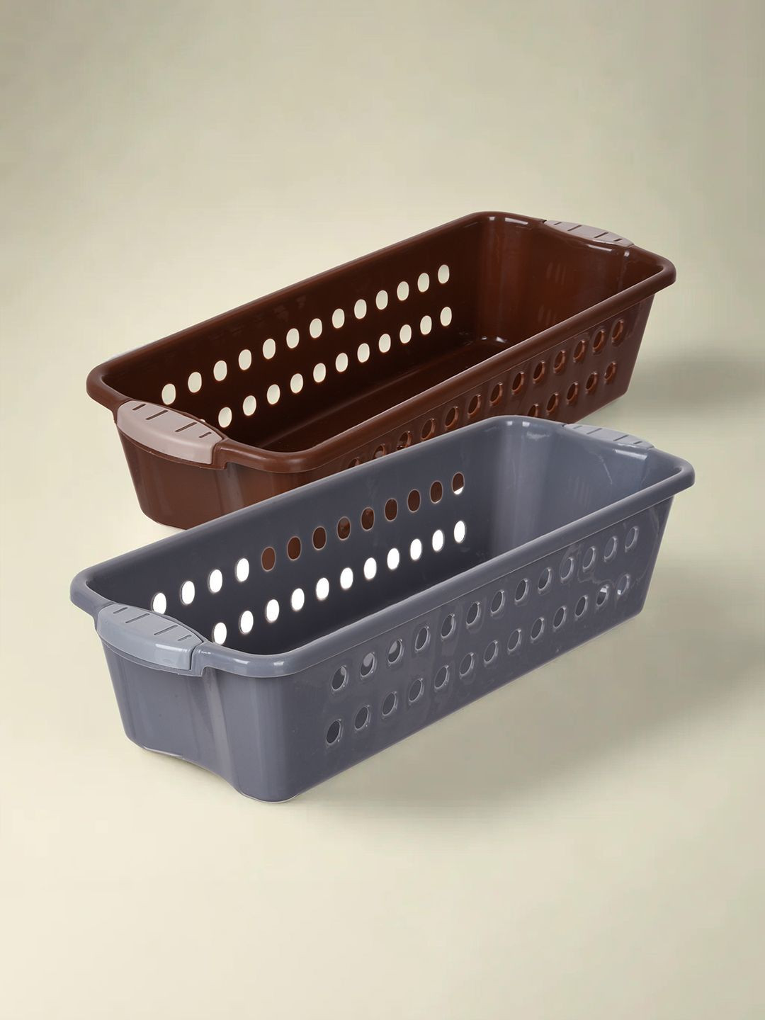 Kuber Industries Grey & Brown Self Design Pack of 2 Storage Basket for Kitchen-Stationery
