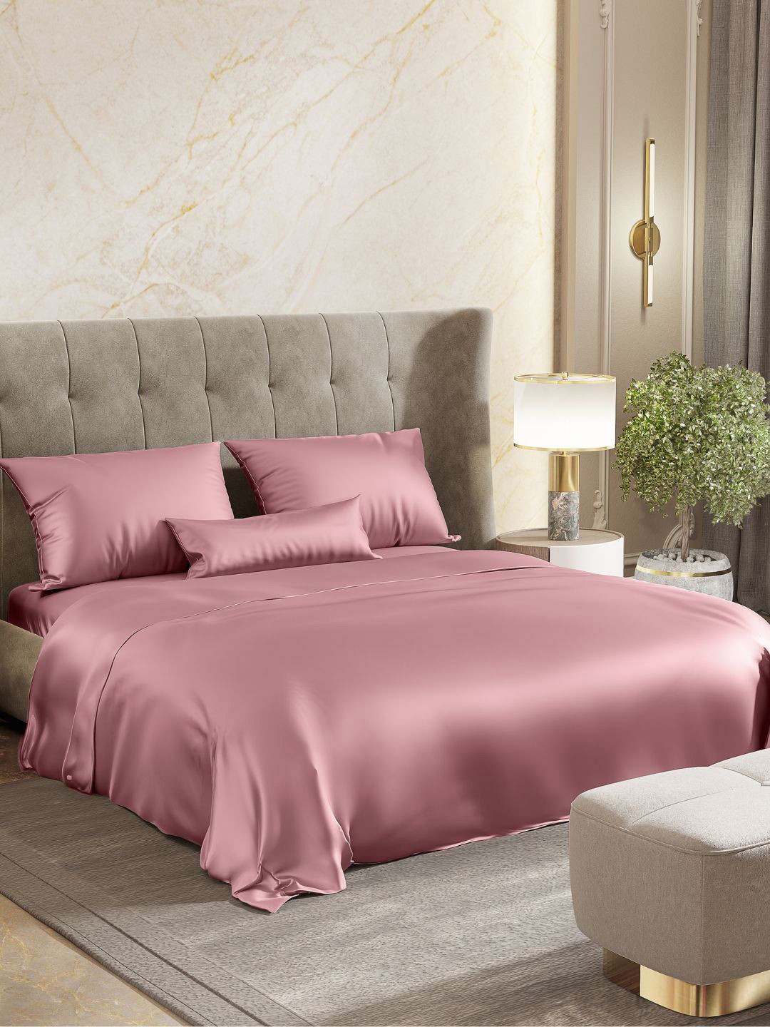 haus & kinder Mauve 300 TC Queen Bedsheet with 2 Pillow Covers 2.54 m x 2.28 m