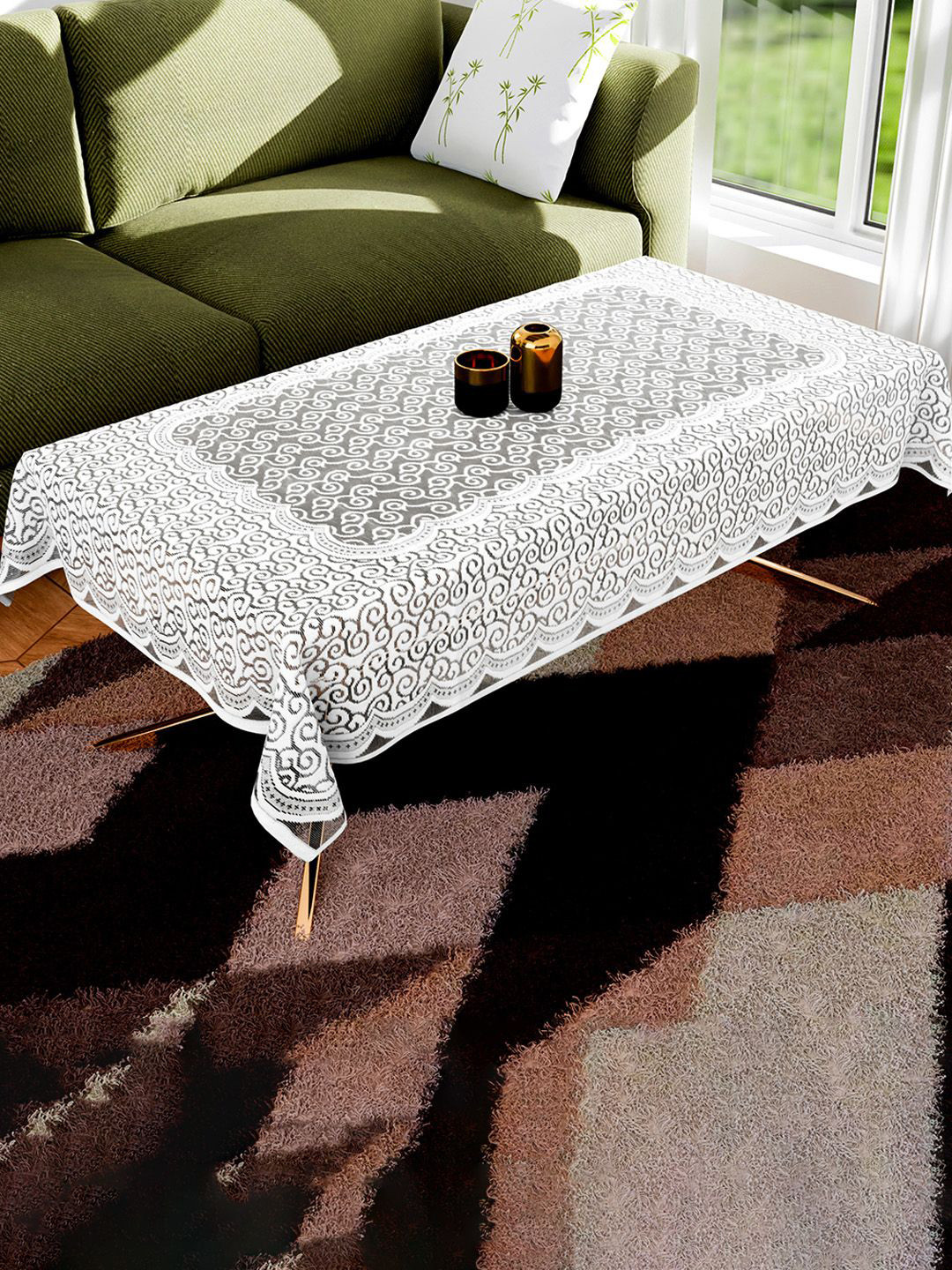 Kuber Industries White Ethnic Motifs Cotton 4 Seater Table Cover