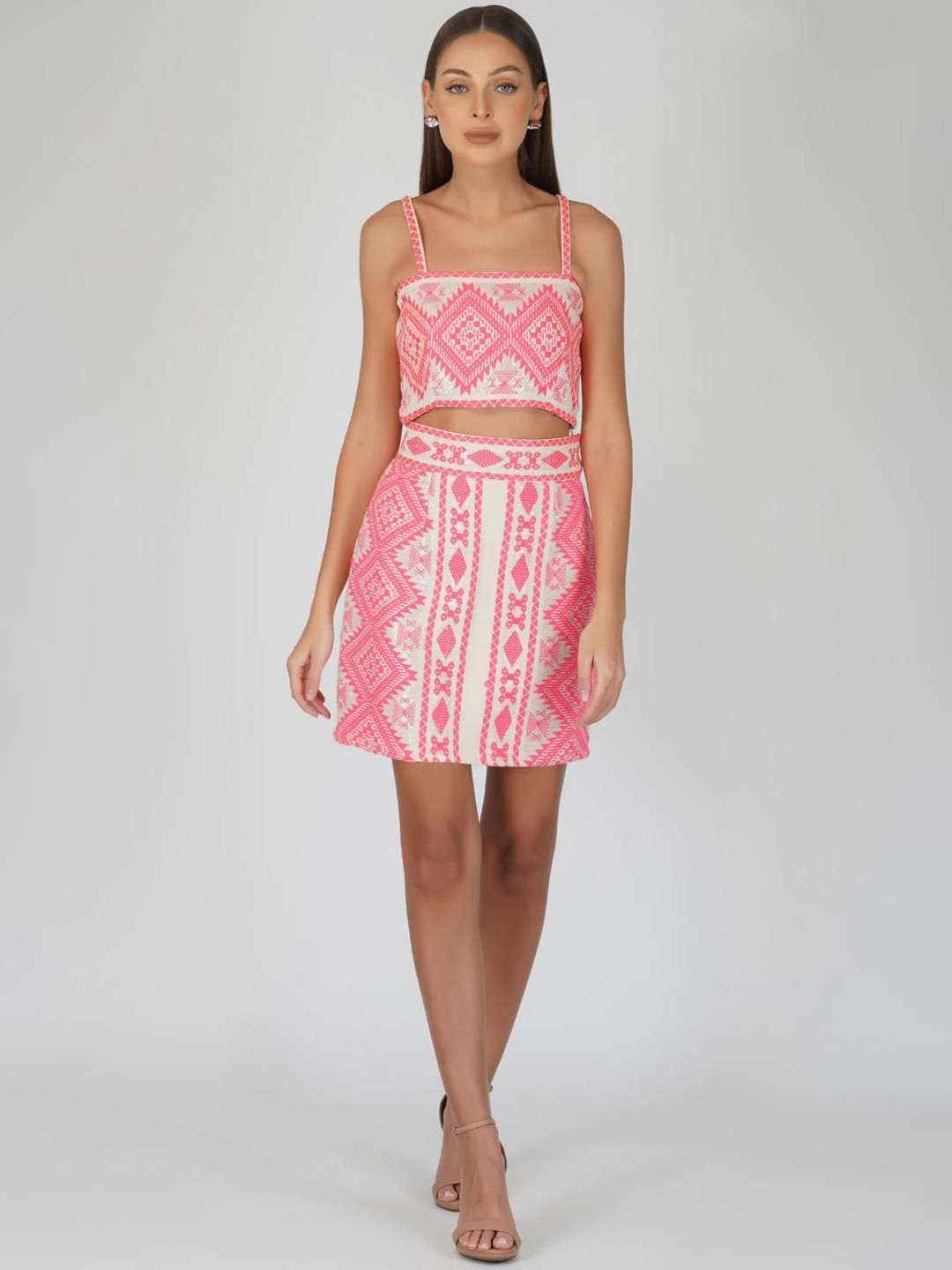 KOVET Printed Pure Cotton Crop Top With Skirt