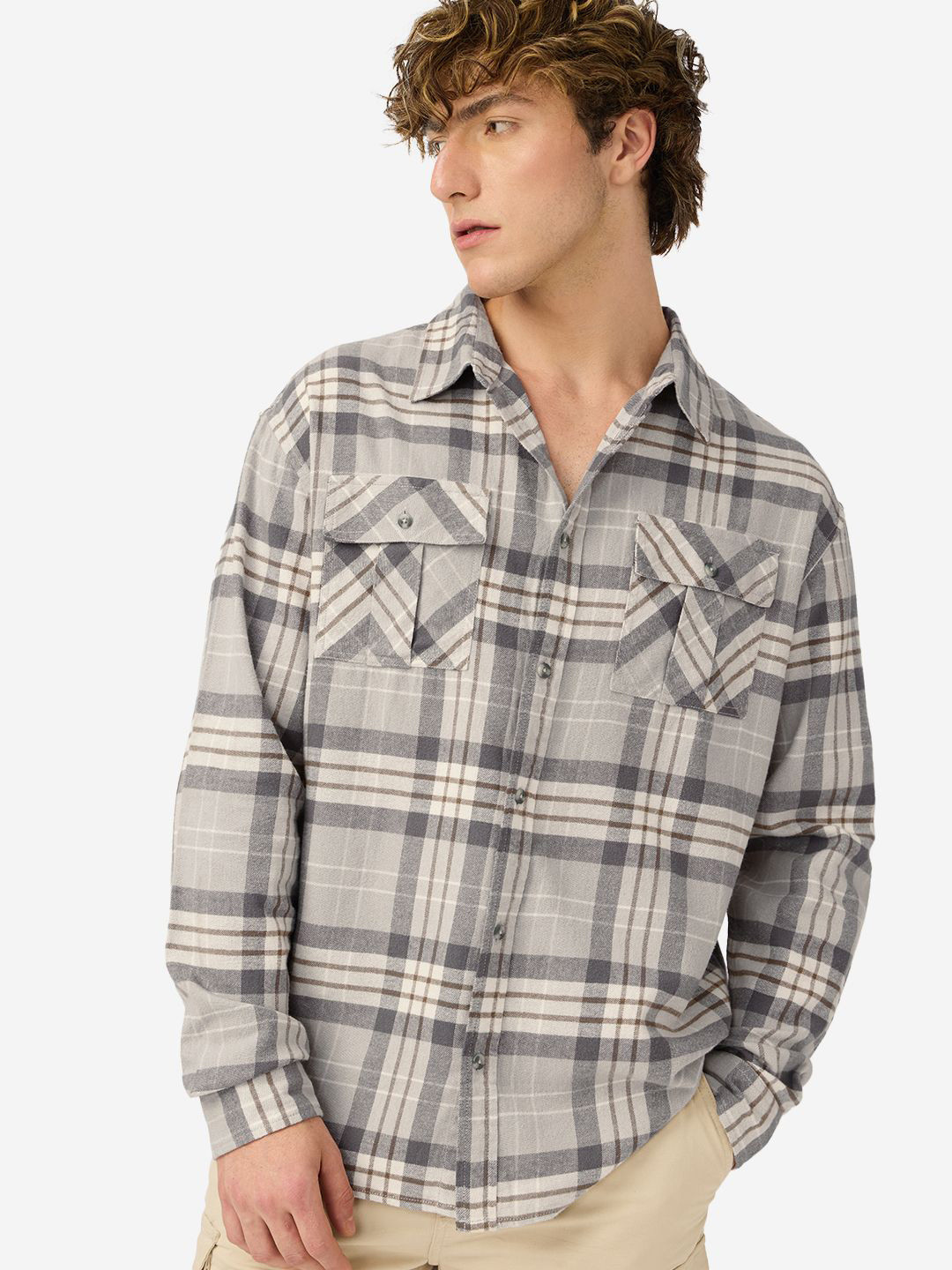 The Souled Store Men Windowpane Checks Opaque Checked Casual Shirt