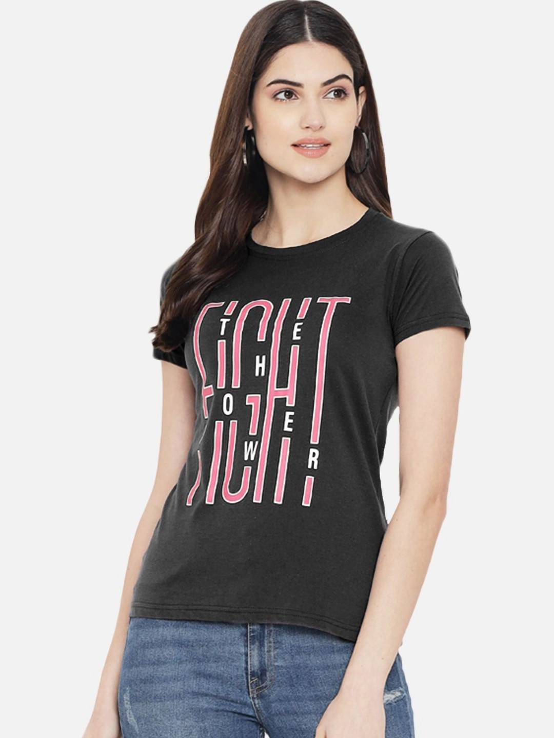Tromko Women Typography Printed Round Neck Regular Fit Cotton T-shirt