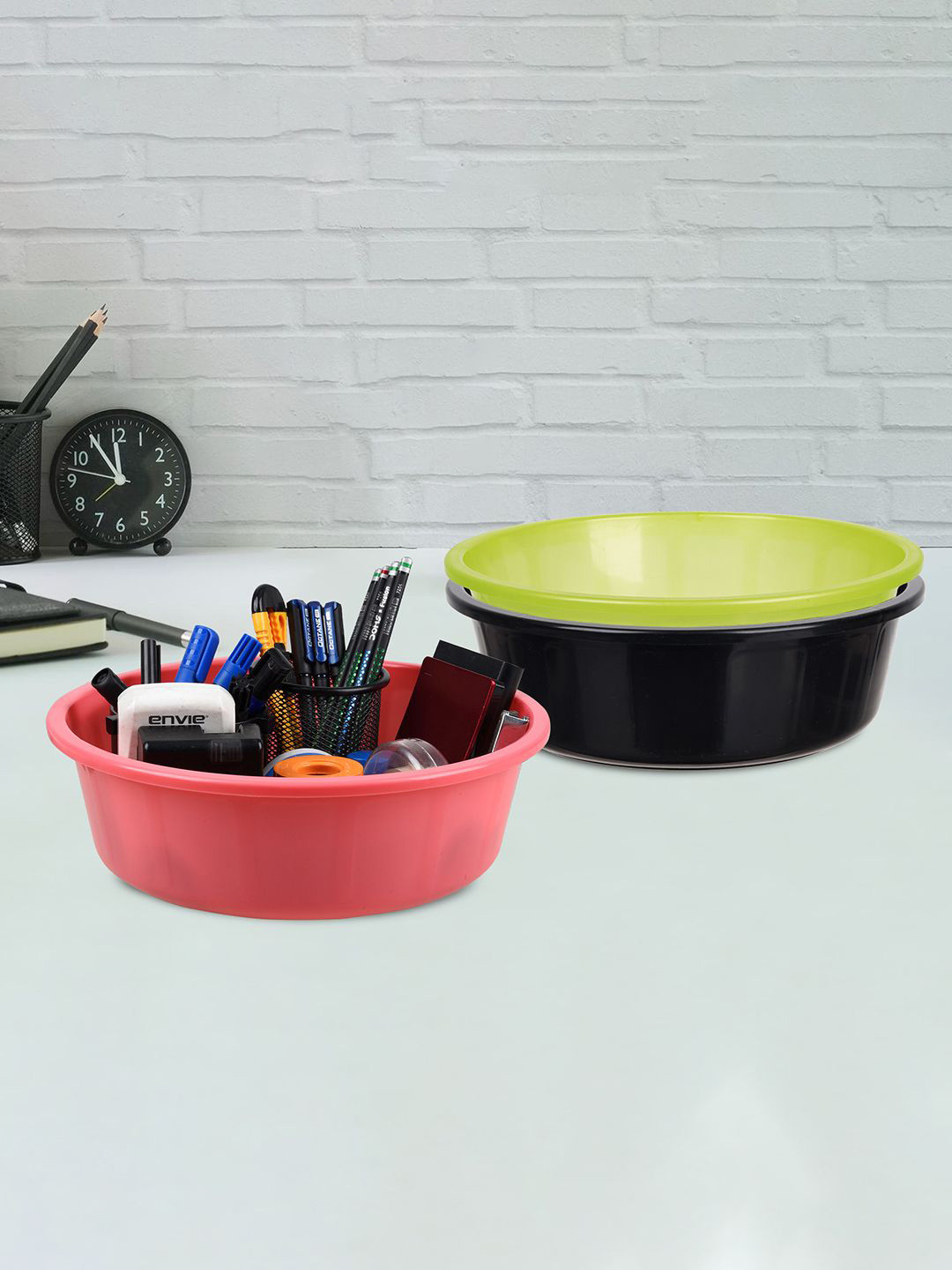 Kuber Industries Green & Black 3 Pieces Multipurpose Storage Tub Organizer 6L