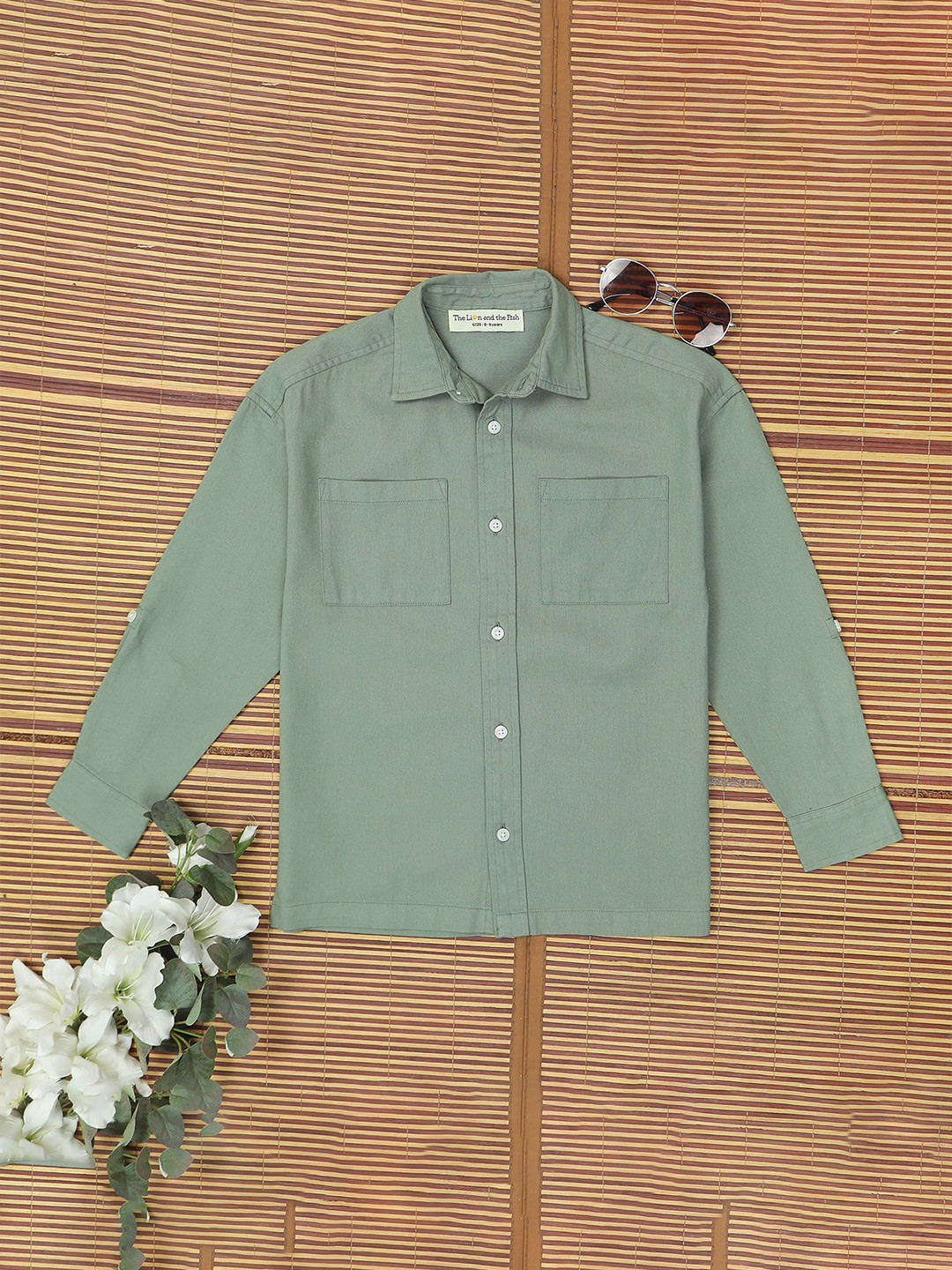 The Lion and The Fish Boys Jade Green Double Pocket Shirt