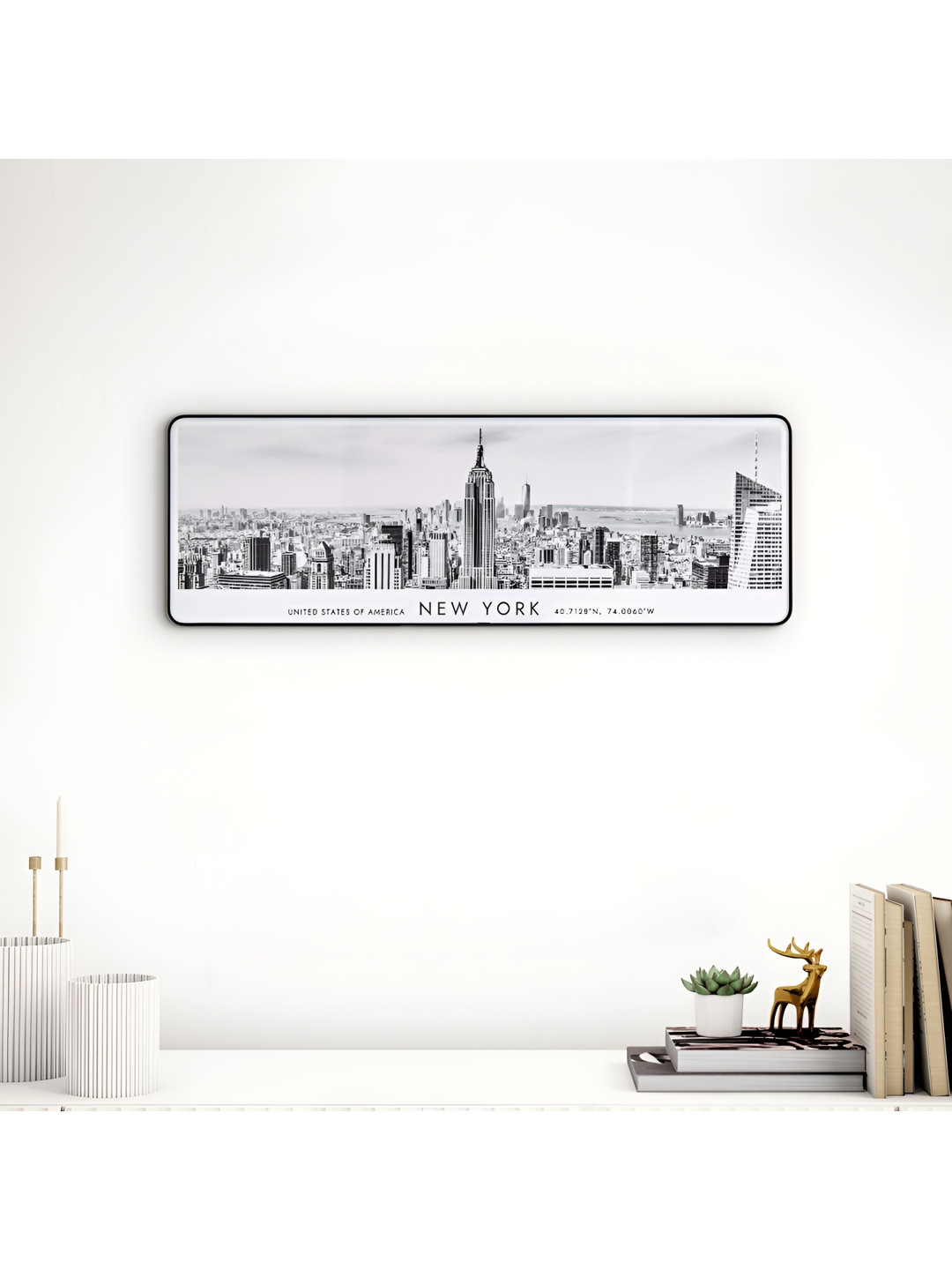 Home Centre Black City Wooden New York Printed MDF Wall Photo Frame