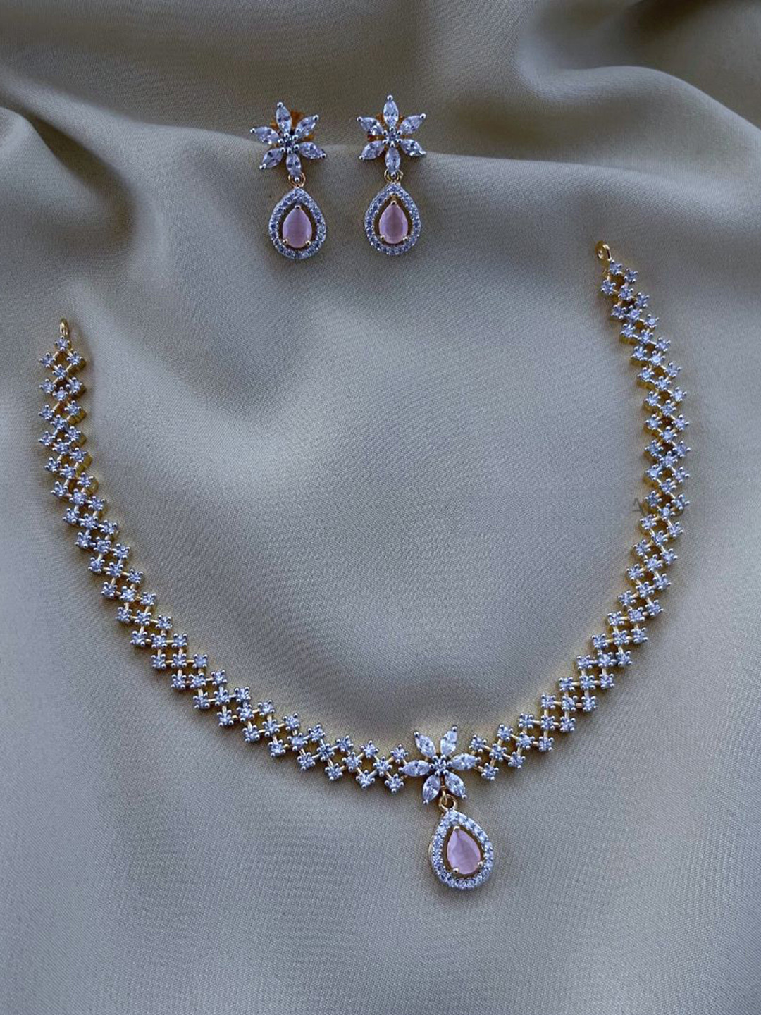 Rujve Jewellery Gold Plated Cubic Zirconia Studded Traditional Jewellery Set