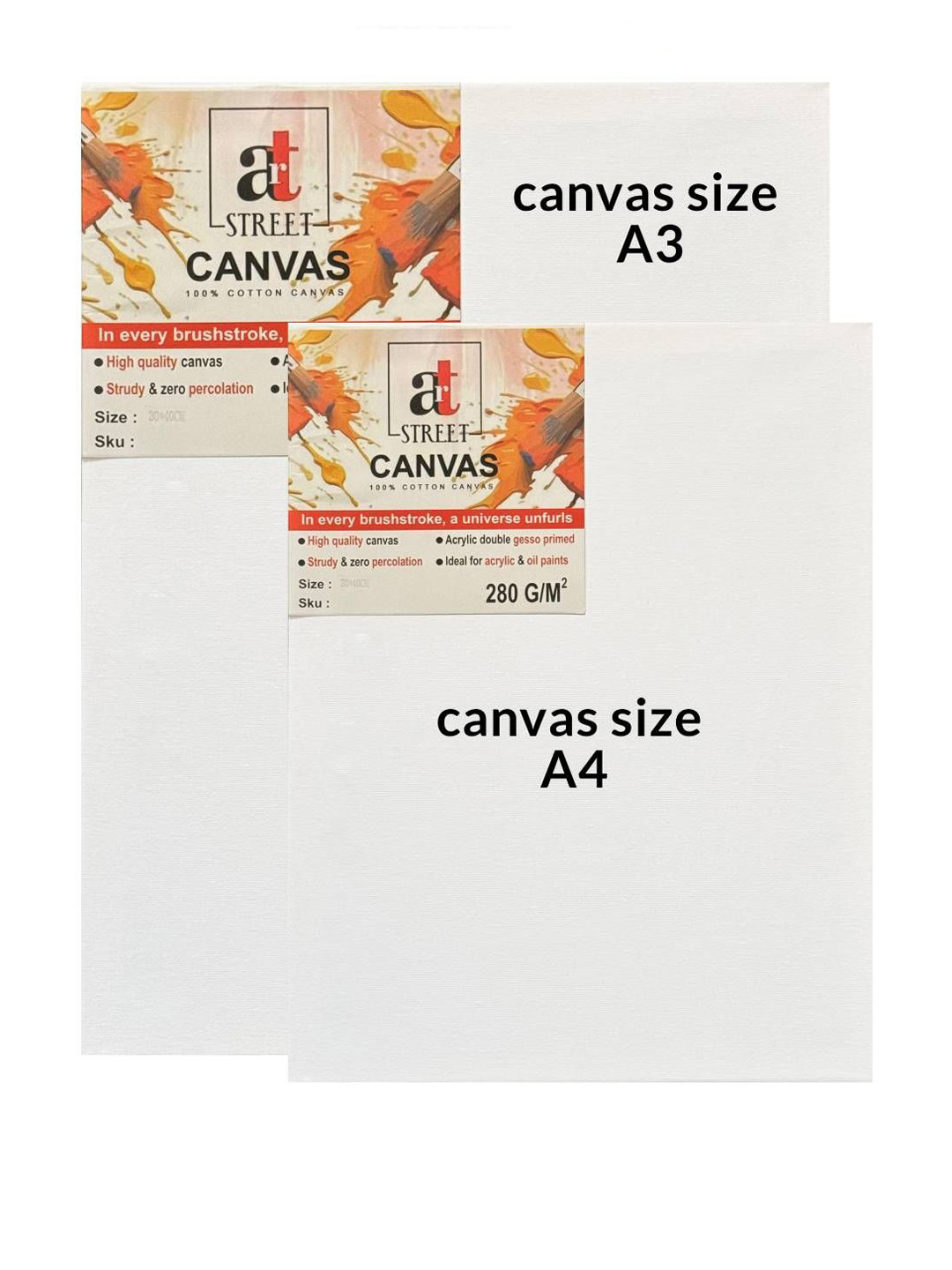 Art Street Set Of 2 Primed Pre Stretched Canvas with Wooden Frame