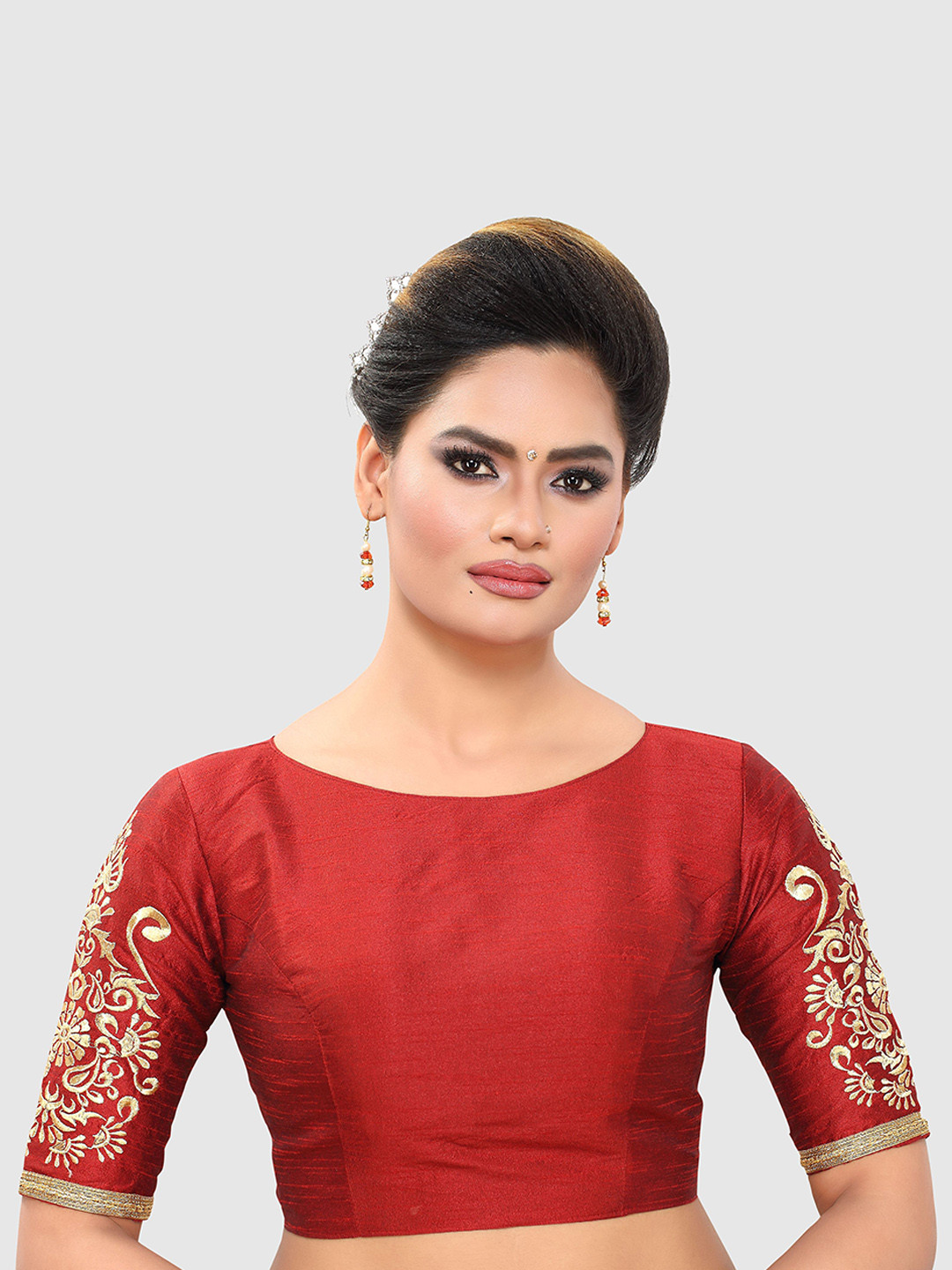 Madhu Fashion Embroidered Boat Neck Short Sleeves Saree Blouse